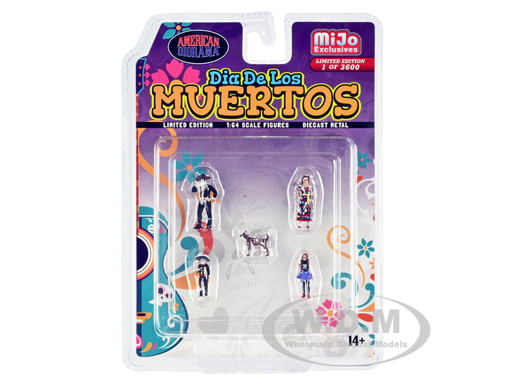 "Dia de los Muertos" 5 piece Diecast Set (2 Adults 2 Children 1 Dog Figures) Limited Edition to 3600 pieces Worldwide for 164 Scale Models by Americ