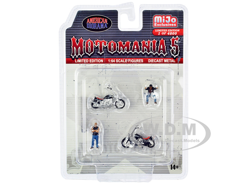 "Motomania 5" 4 piece Diecast Set (2 Figures and 2 Motorcycles) Limited Edition to 4800 pieces Worldwide for 164 Scale Models by American Diorama