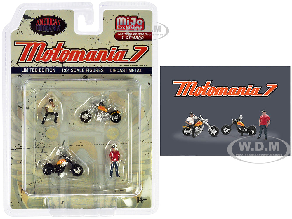 "Motomania 7" 4 piece Diecast Figure Set (2 Figures 2 Motorcycles) Limited Edition to 4800 pieces Worldwide for 164 Scale Models by American Diorama