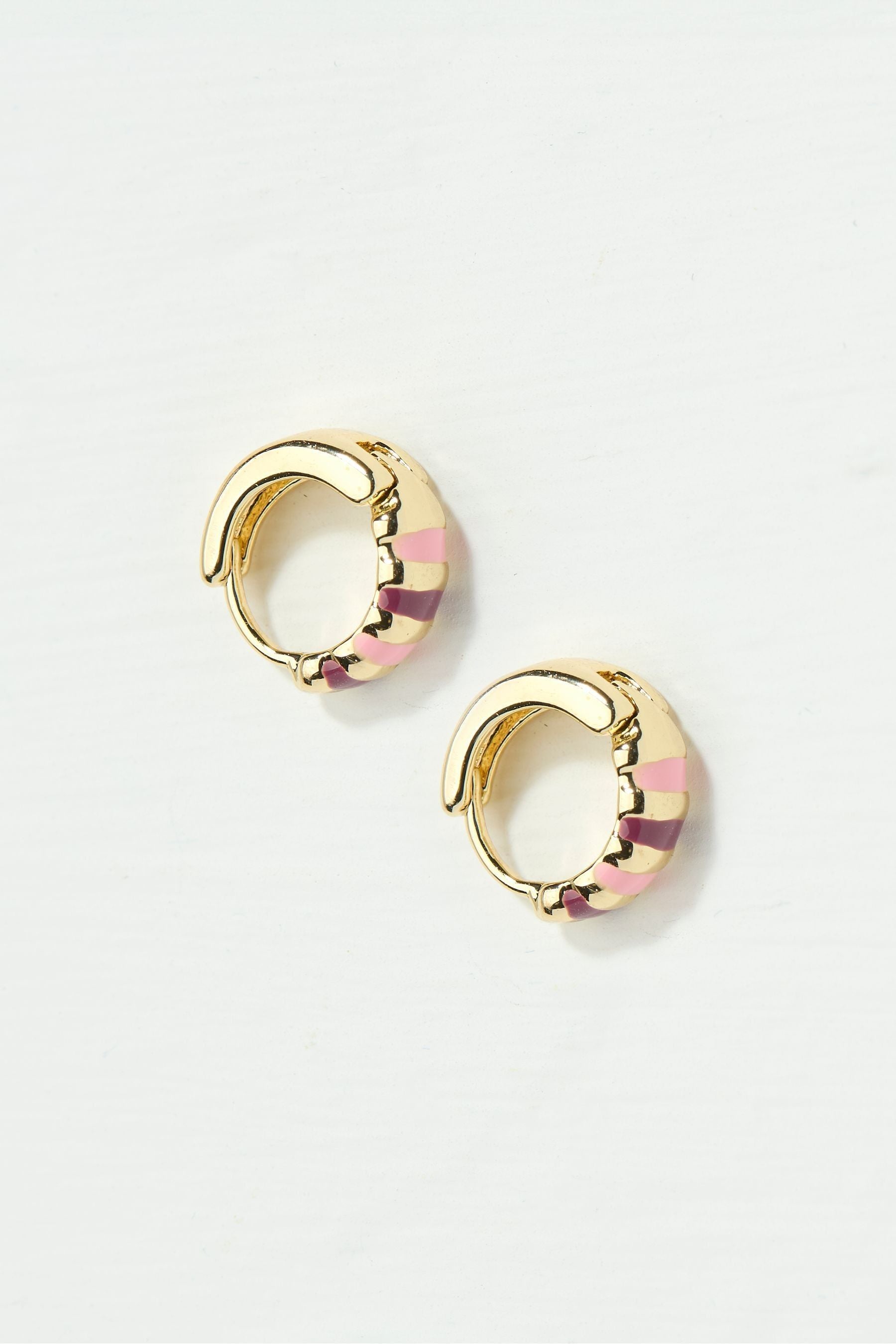 Fat Face - Pink Stripe Enamel Huggie Hoops