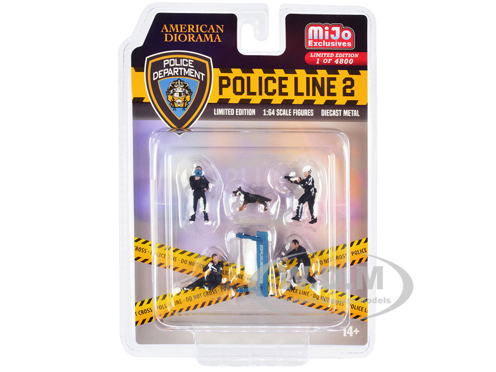 "Police Line 2" 6 piece Diecast Set (4 Police Figures 1 Dog Figure and 1 Accessory) Limited Edition to 4800 pieces Worldwide for 164 Scale Models by