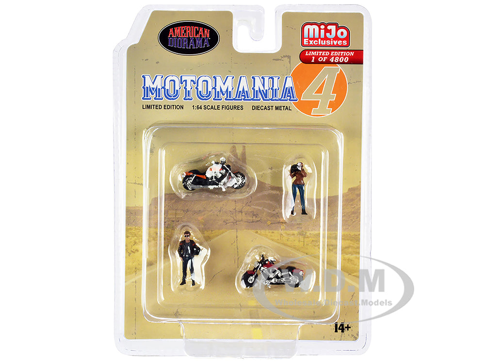 "Motomania 4" 4 piece Diecast Set (2 Figures and 2 Motorcycles) Limited Edition to 4800 pieces Worldwide for 164 Scale Models by American Diorama