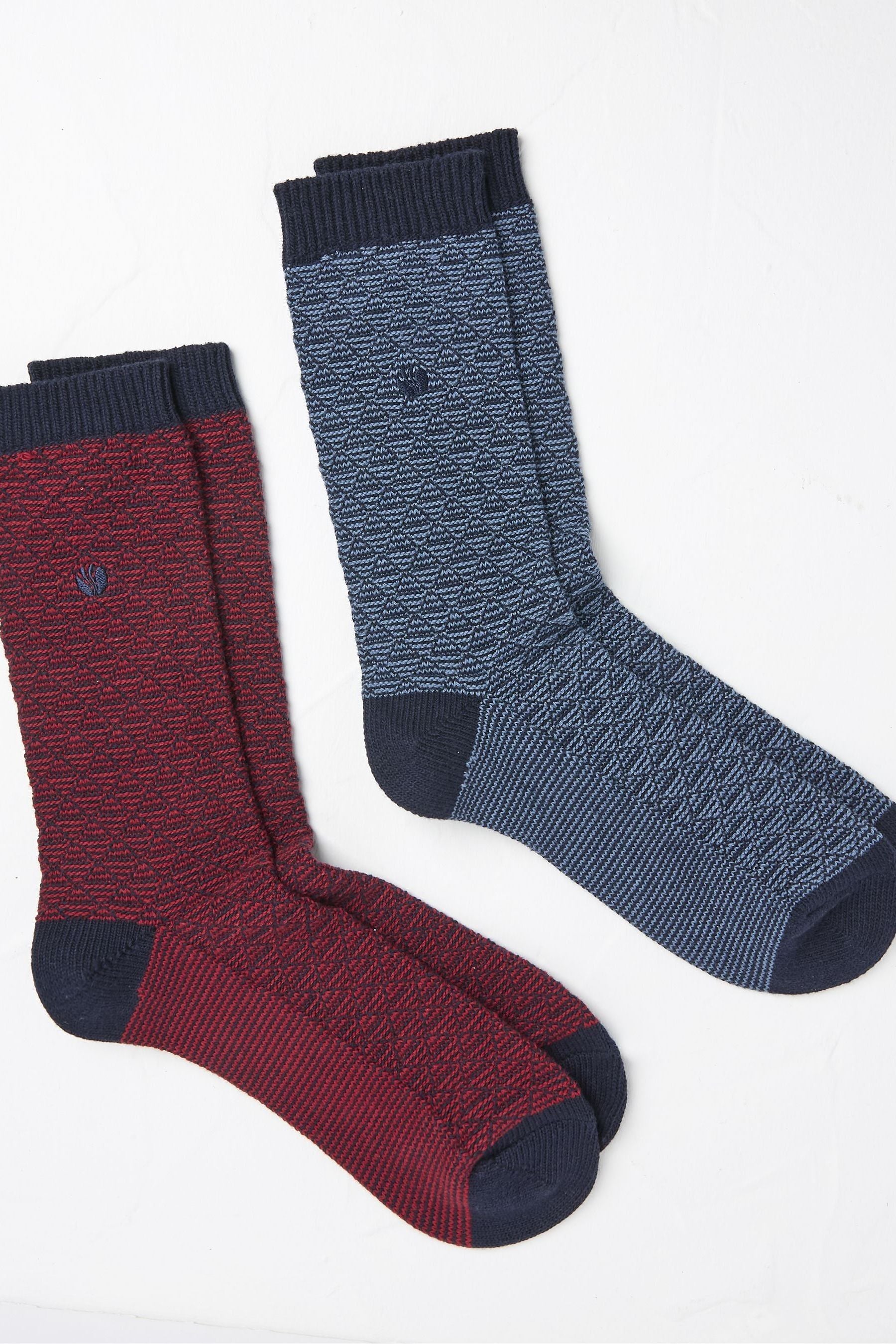 Fat Face - Nathan Red Geo Socks 2 Pack