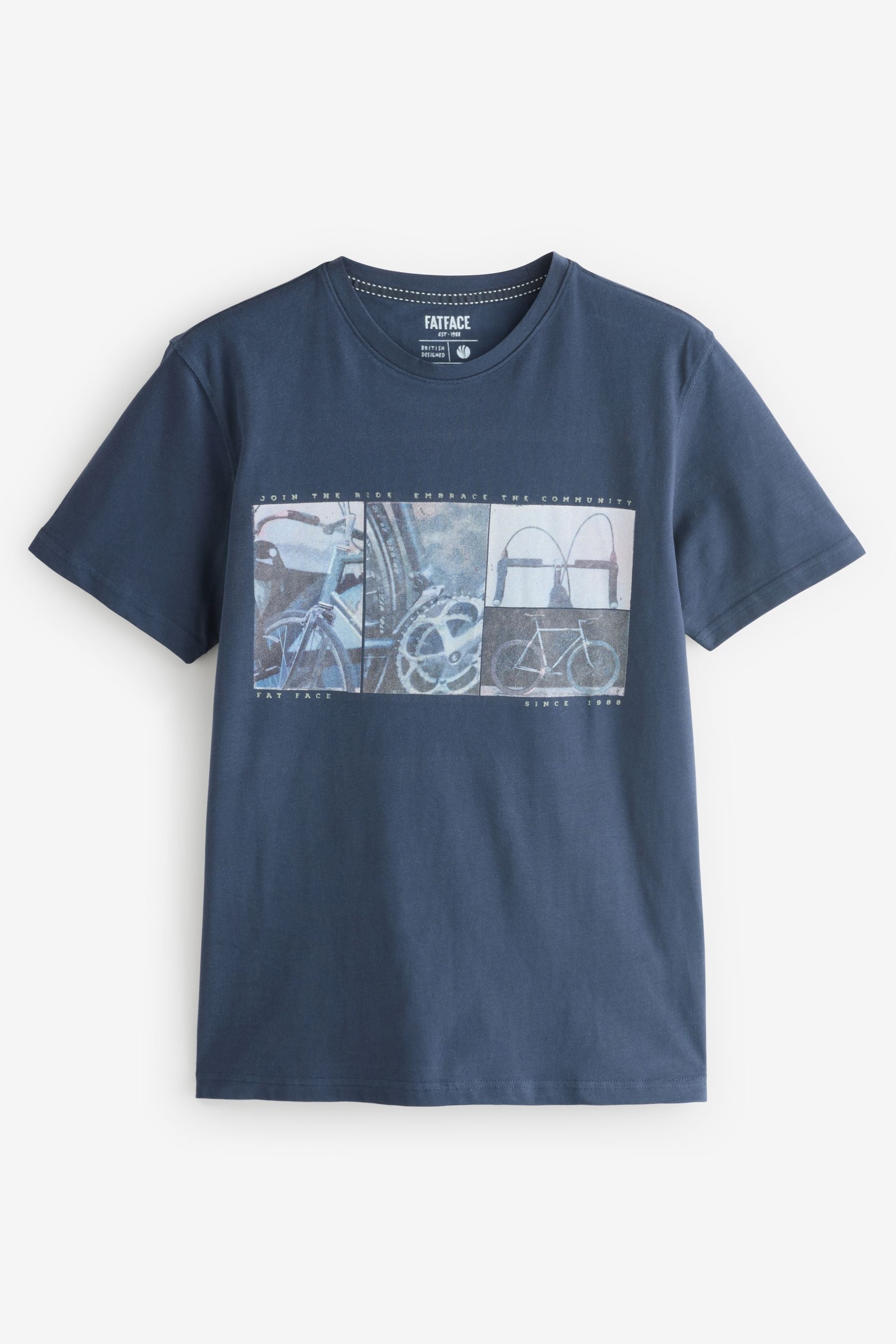 Fat Face - Navy Bike Community 100% Cotton T-Shirt