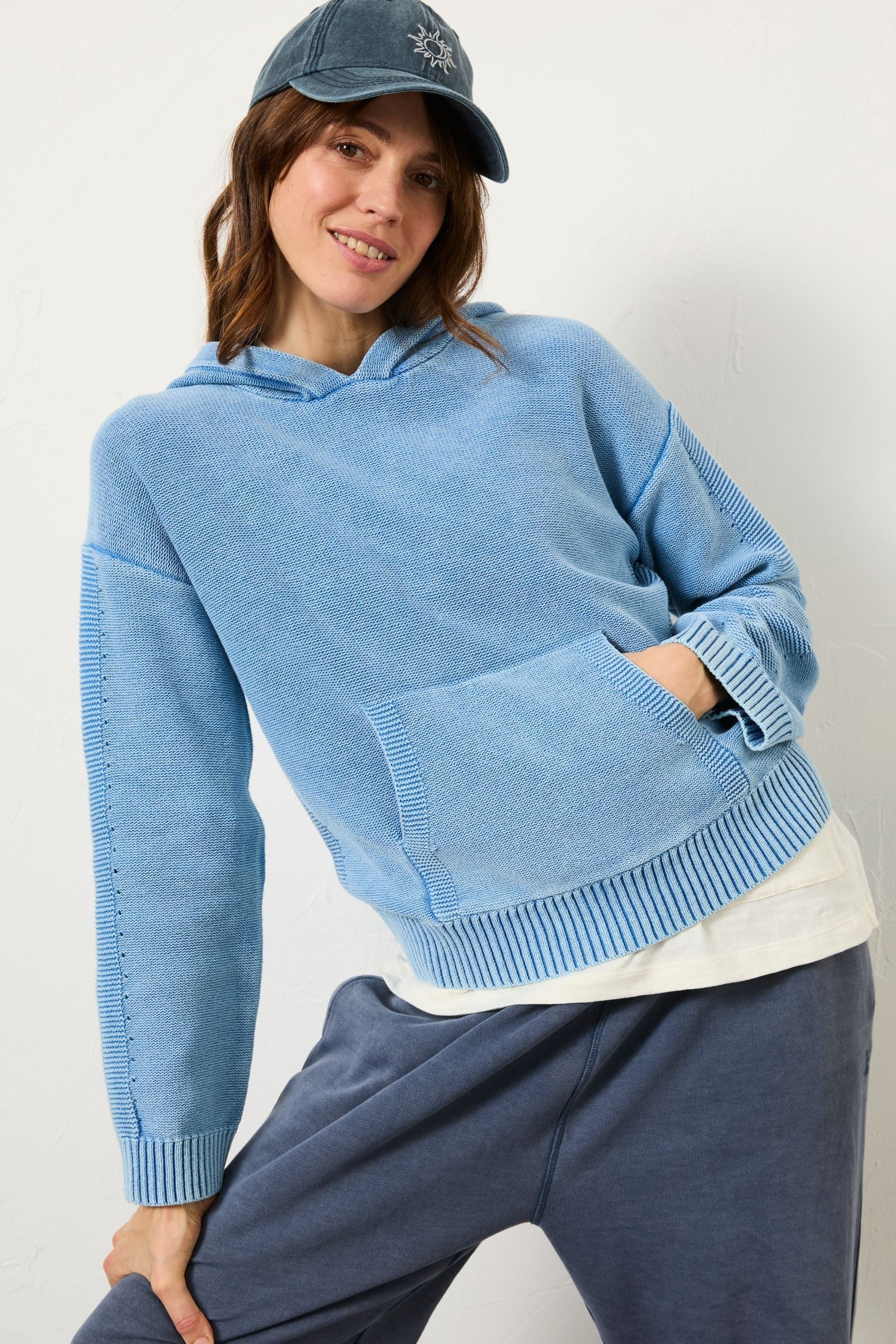 Fat Face - Blue Lana Laundered Knitted 100% Cotton Hoodie