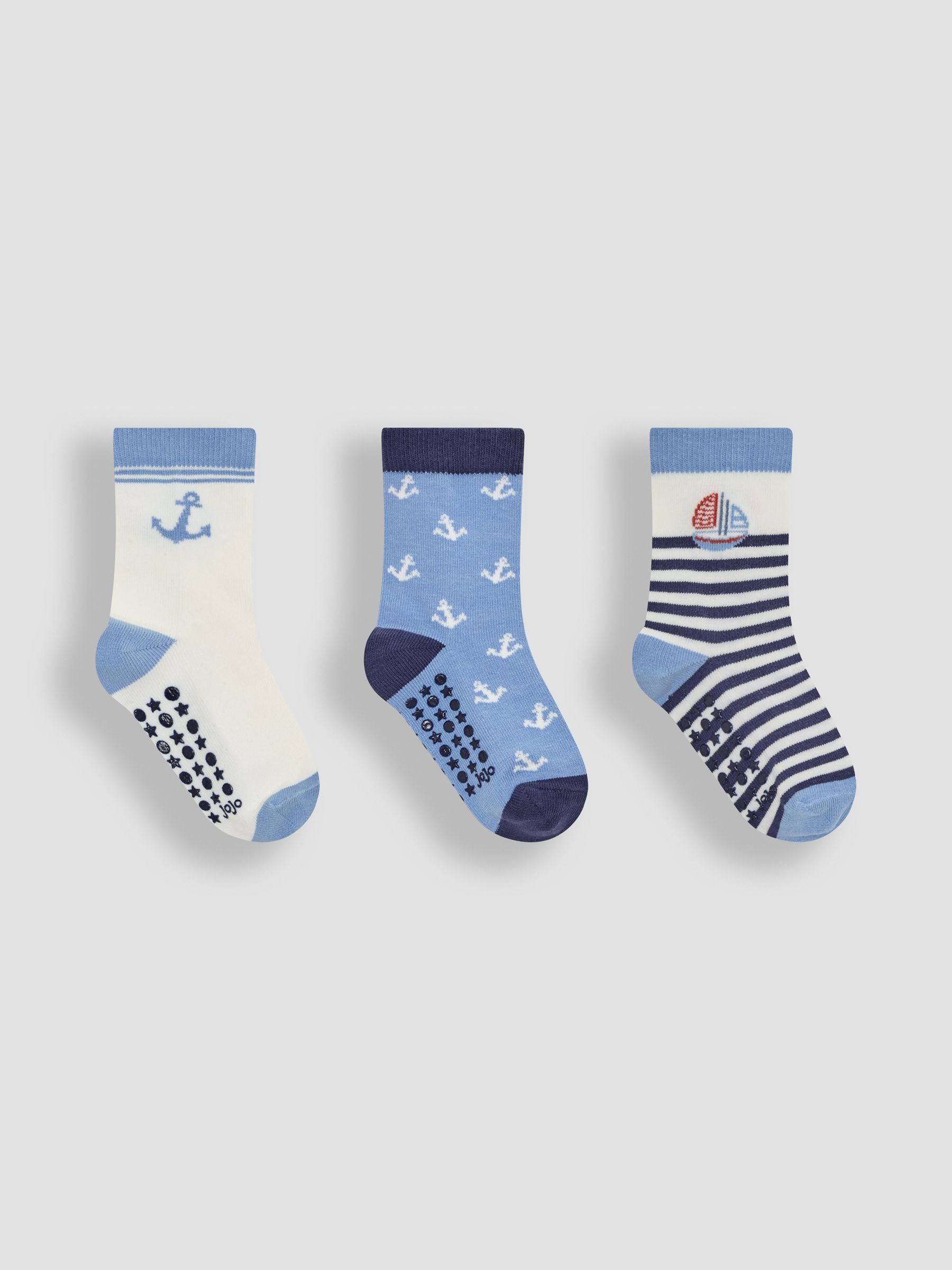 Blue 3-Pack Printed Socks 0-6 Mths