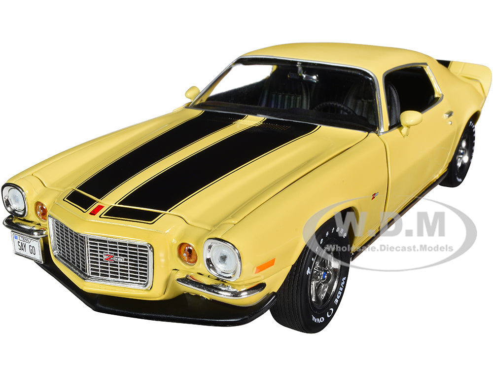 1972 Chevrolet Camaro RS Z28 Cream Yellow with Black Stripes "American Muscle" Series 1-18 Diecast Model Car by Auto World