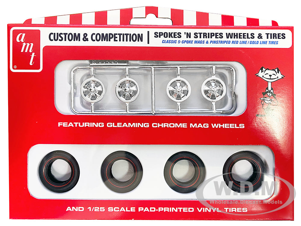 Skill 2 Model Kit "Spokes N Stripes" Wheels and Tires Set of 4 Pieces 1-25 Scale Model by AMT