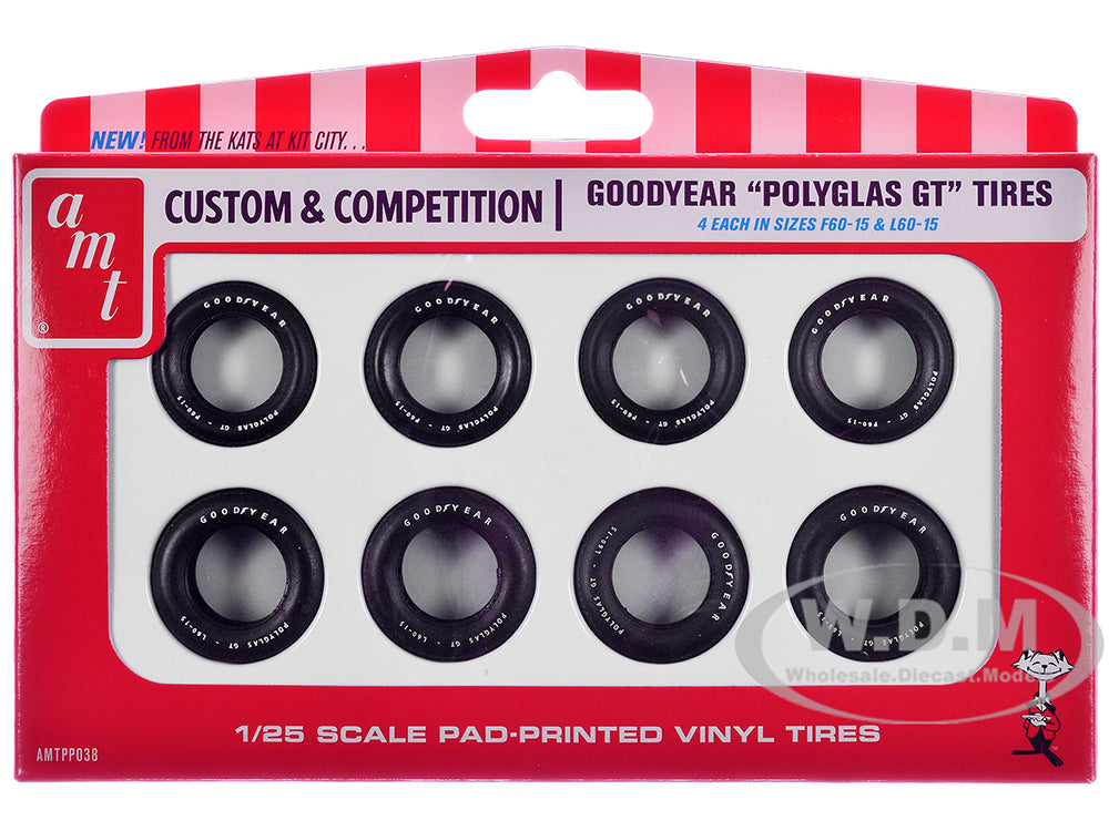 Model Kit "Goodyear Polyglas GT" Tires Set of 8 Pieces for 1-25 Scale Models by AMT