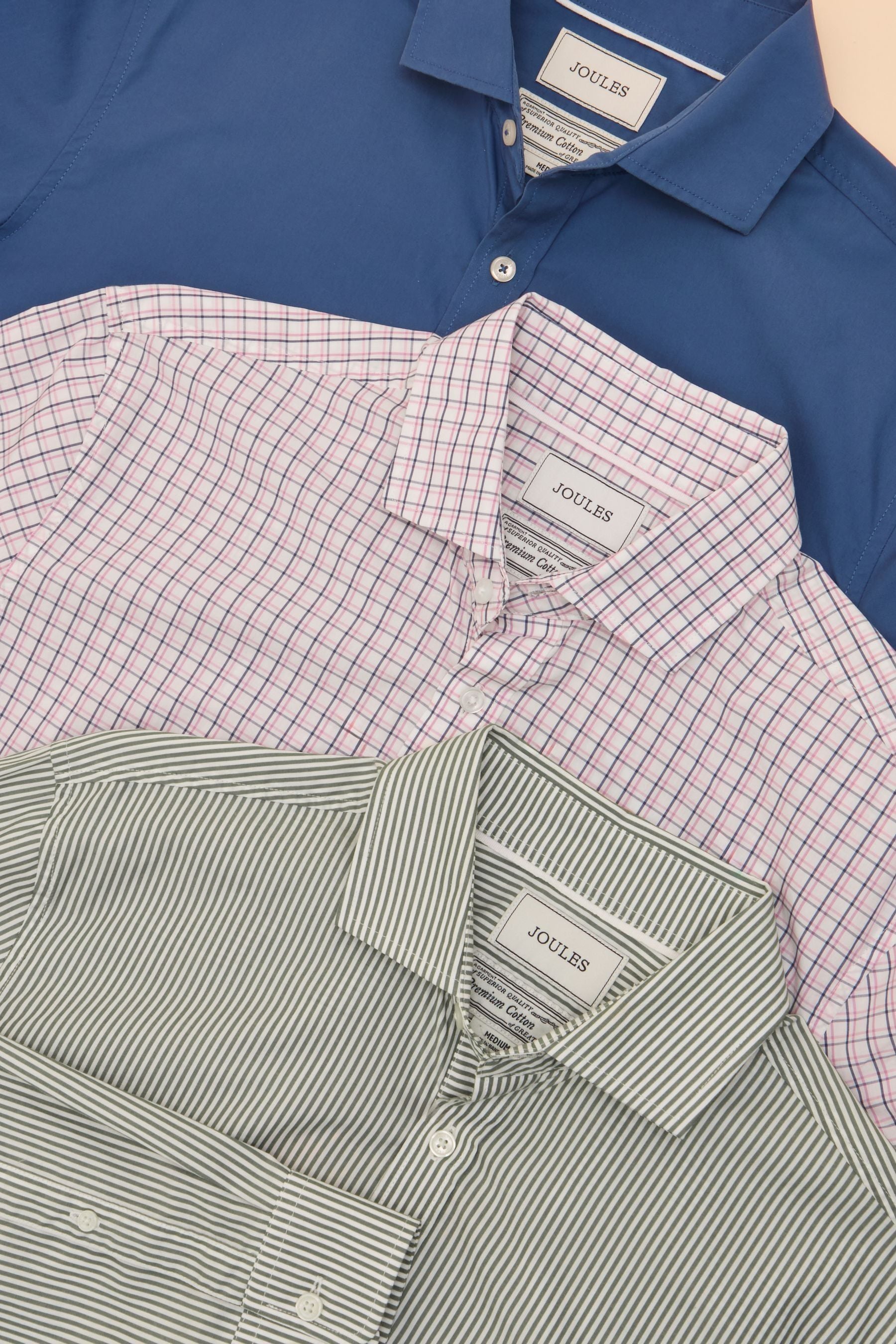 Joules - 3 Pack Blue- Pink Check - Green Stripe Lightweight Cotton Shirts Classic Fit