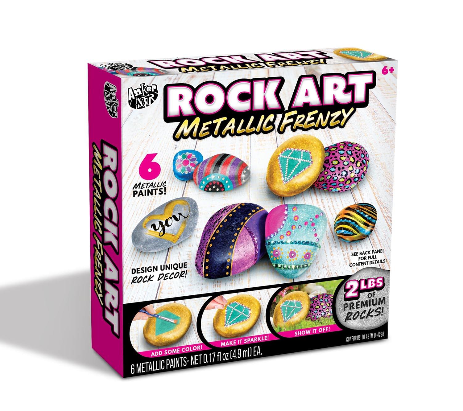 Rock Art Metallic Frenzy DIY Craft Kit | Includes 2 lbs of Premium Rock