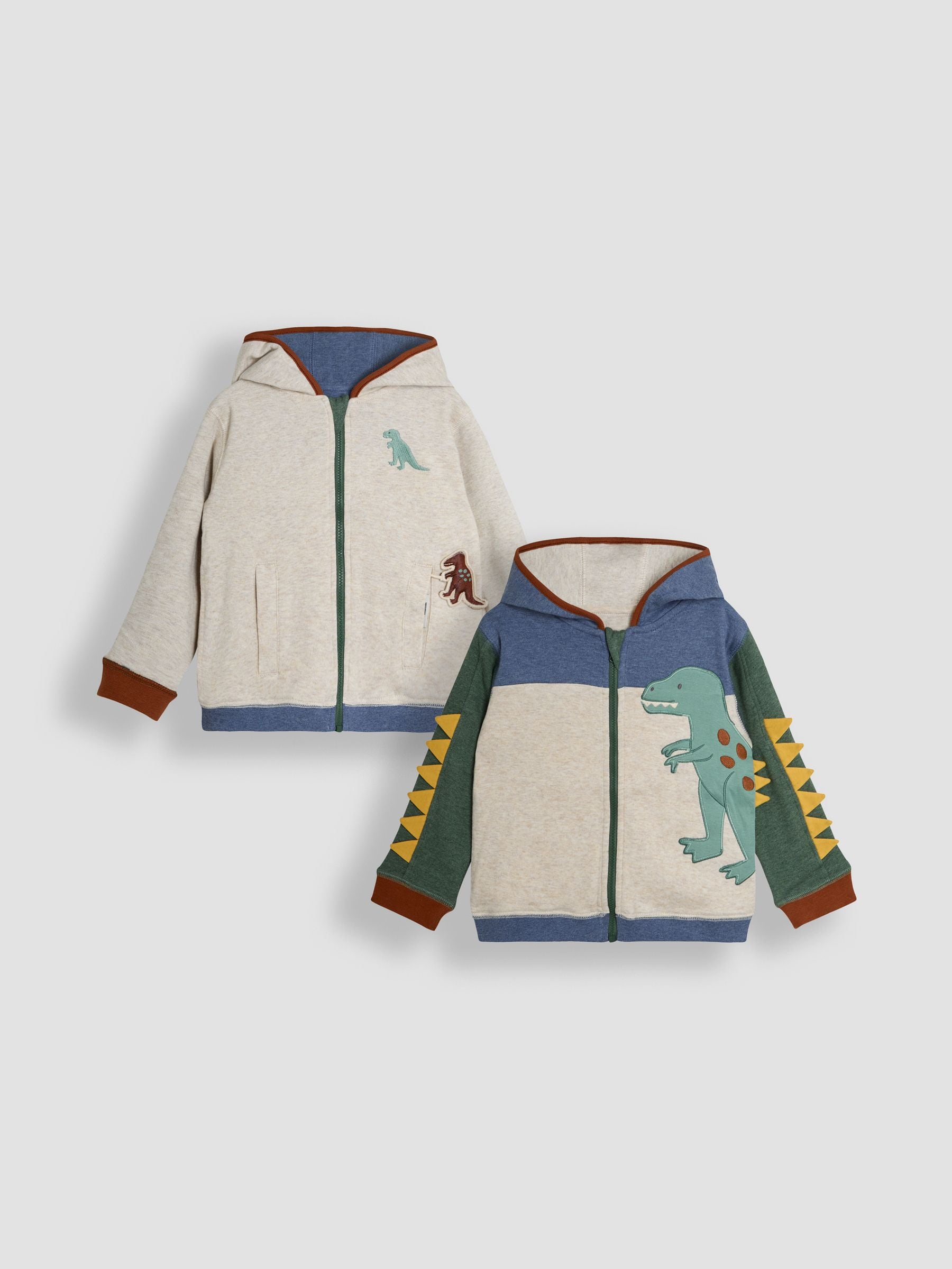 Natural TRex Appliqué Reversible Hoodie 6-12 Mths