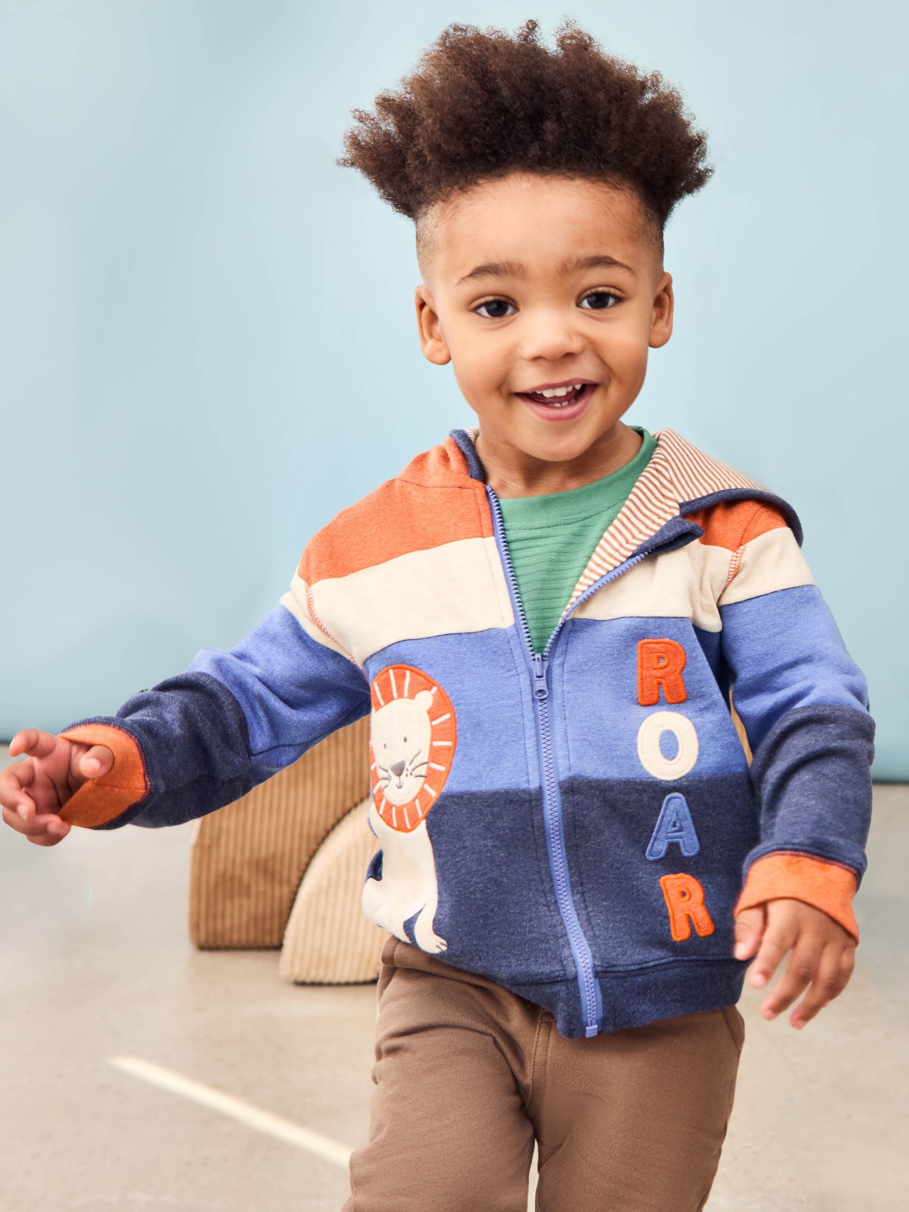 Denim Lion Appliqué Reversible Hoodie 6-12 Mths