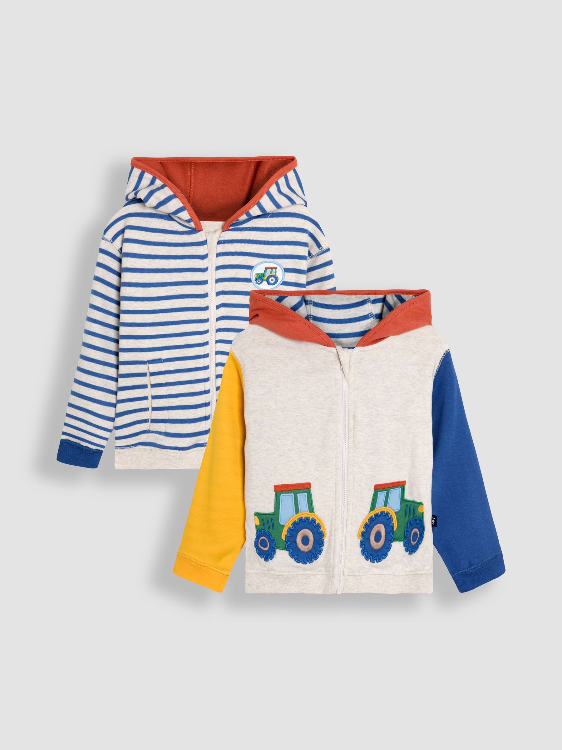 Natural Tractor Appliqué Reversible Hoodie 6-12 Mths