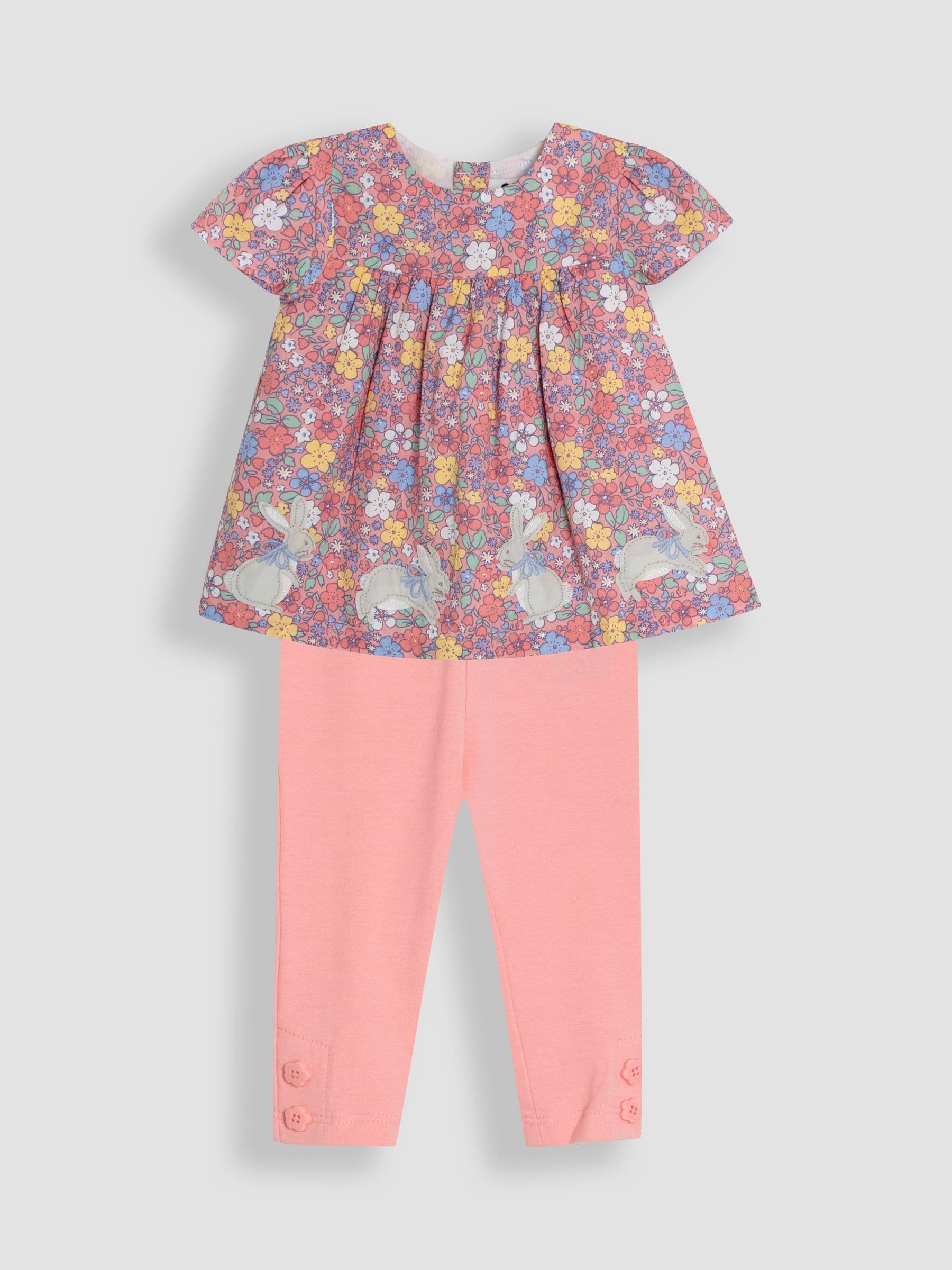 Pink Floral 2-Piece Bunny Appliqué Blouse & Leggings Set 6-12 Mths