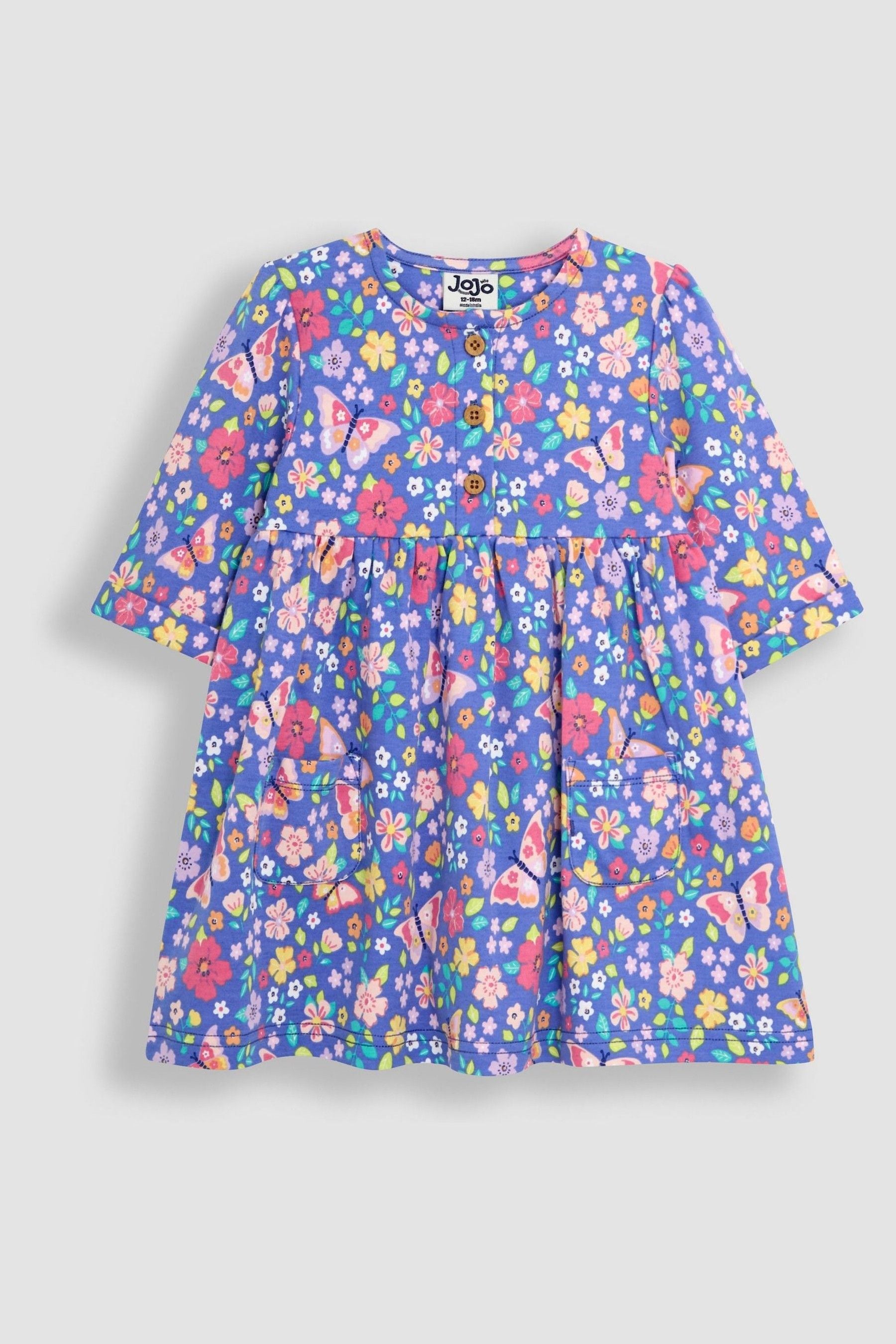 Lilac Purple Butterfly Floral Pet in Pocket Button Front Dress 6-12 Mths Matron Inn