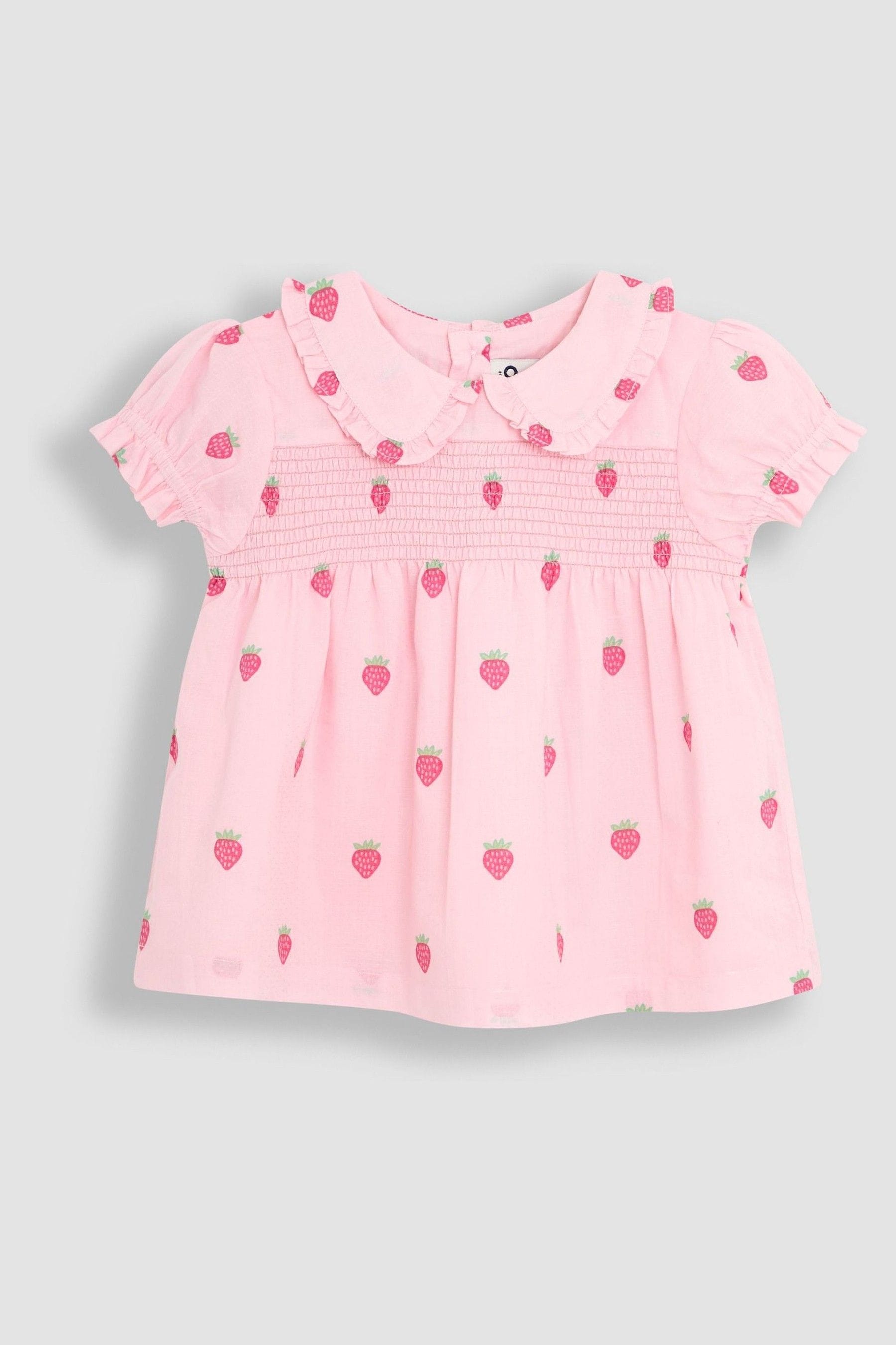 Pink Strawberry Peter Pan Collar Smocked Blouse 6-12 Mths Matron Inn