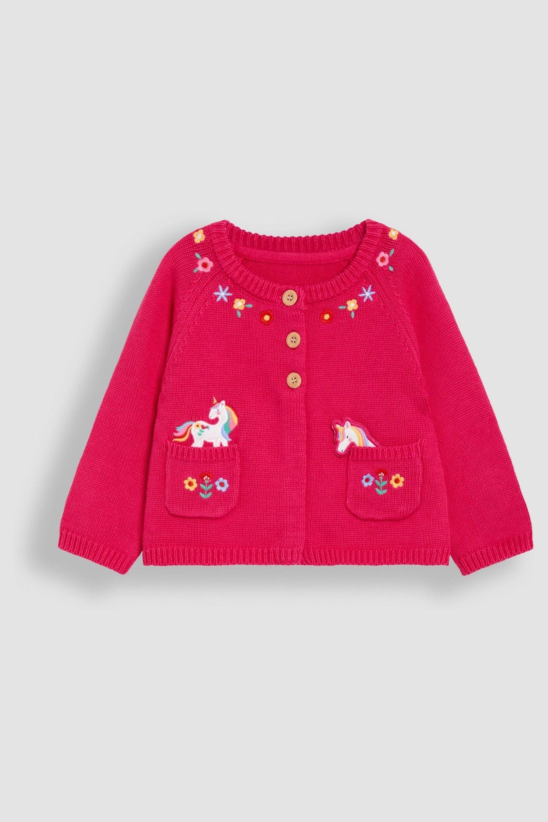 Fuchsia Pink Unicorn Applique Pet in Pocket Character Cardigan 6-12 Mths Matron Inn