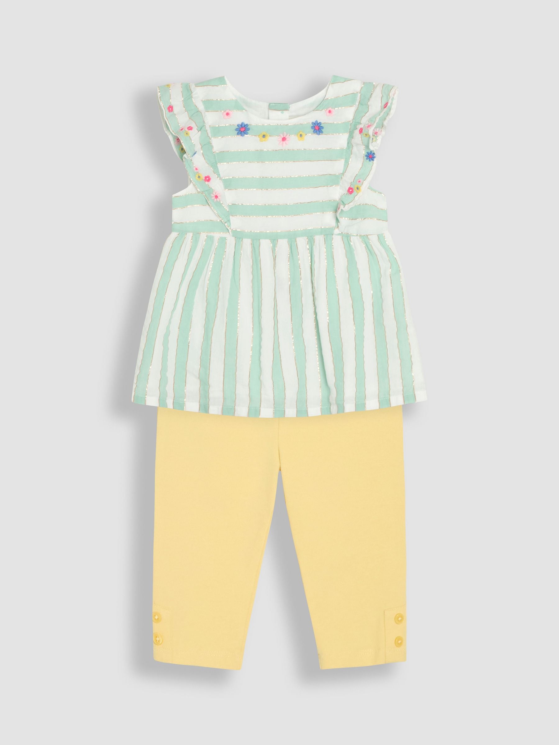 Aqua Green Floral Print Frill Sleeve Blouse & Leggings Set 2 Piece 6-12 Mths