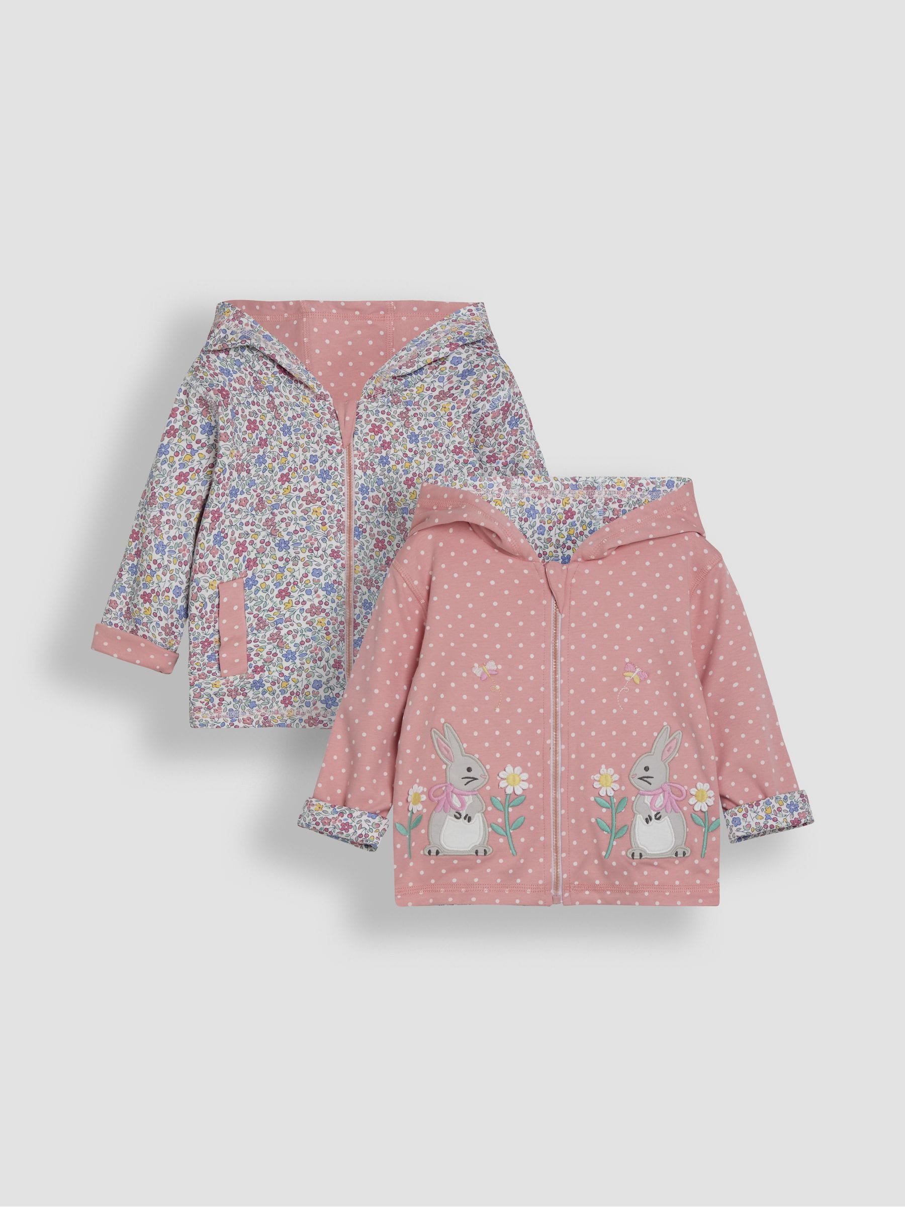 Pink Bunny Appliqué Reversible Hoodie 6-12 Mths