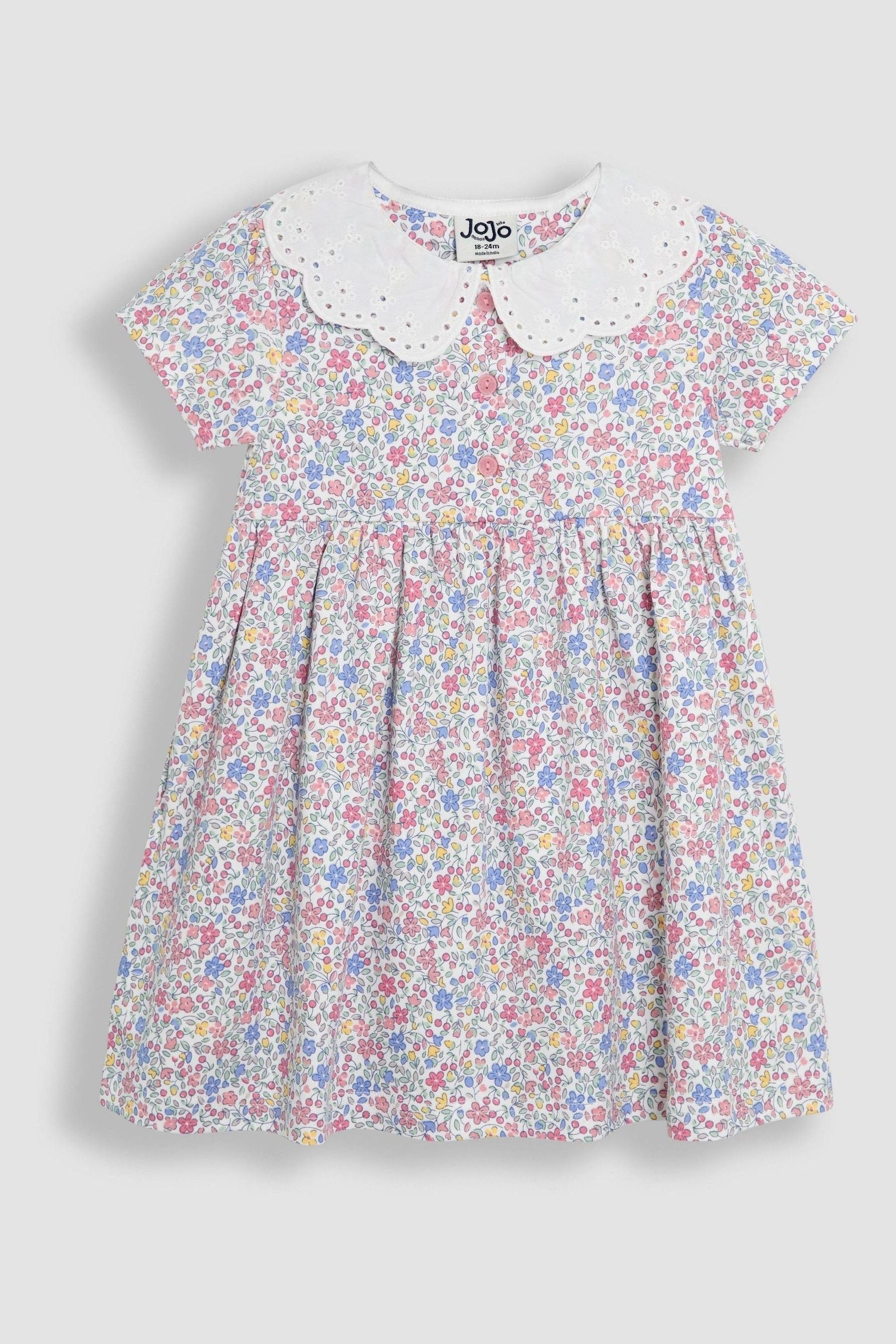Pink Cherry Ditsy Floral Print Peter Pan Collar Button Front Dress 6-12 Mths Matron Inn