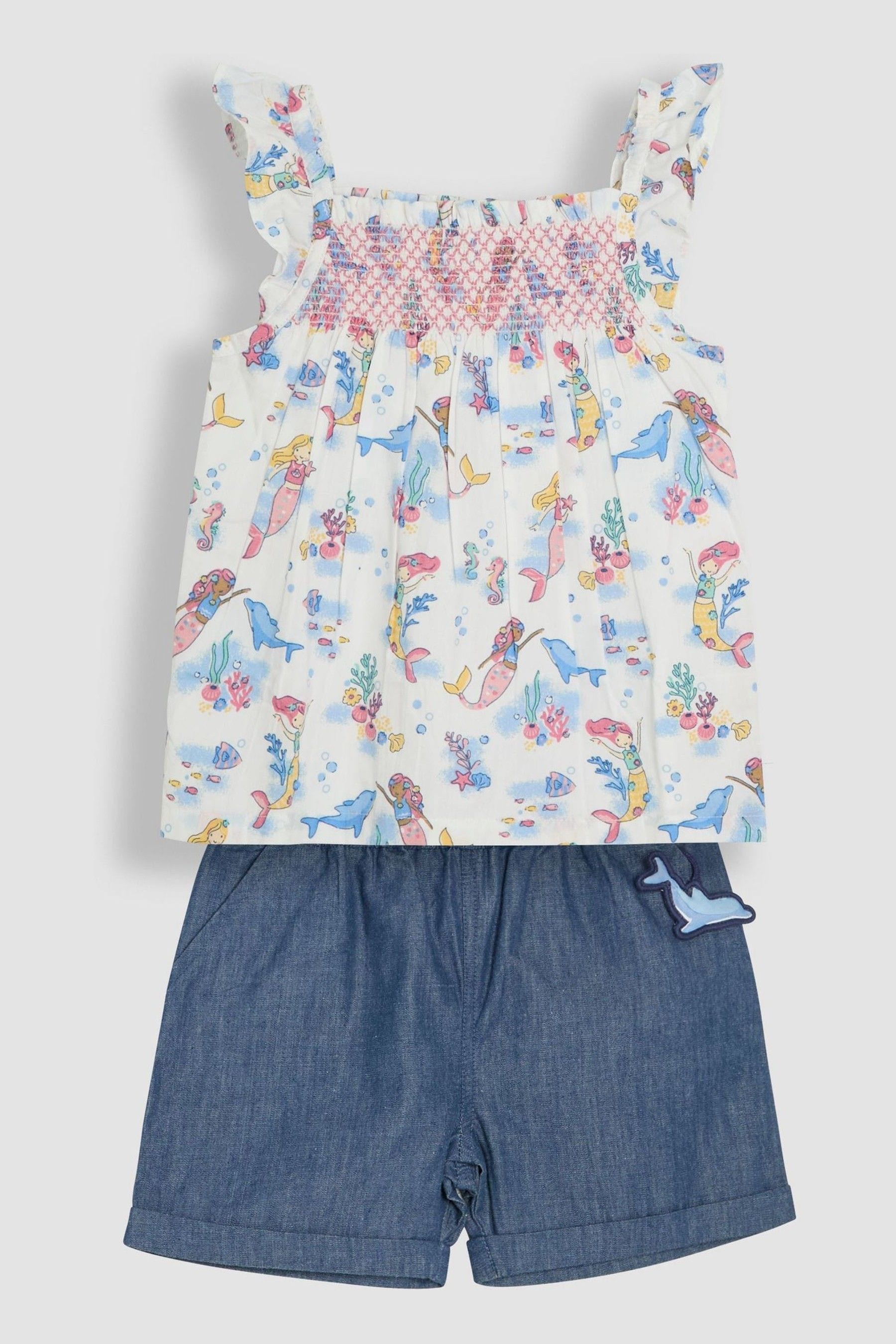 Blue Mermaid Scene 2-Piece Pet in Pocket Smocked Blouse & Shorts Set 6-12 Mths Matron Inn