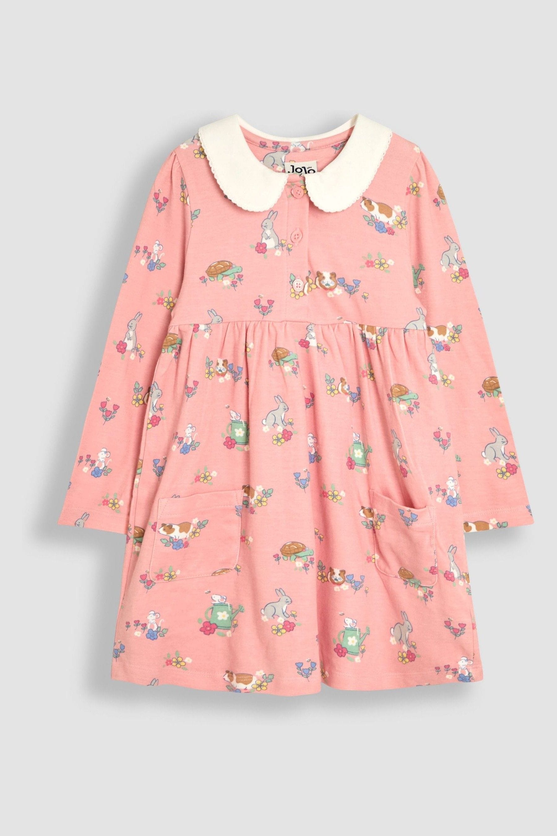 Pink Guinea Pig & Friends 100% Cotton Peter Pan Collar Button Front Long Sleeve Dress 6-12 Mths Matron Inn