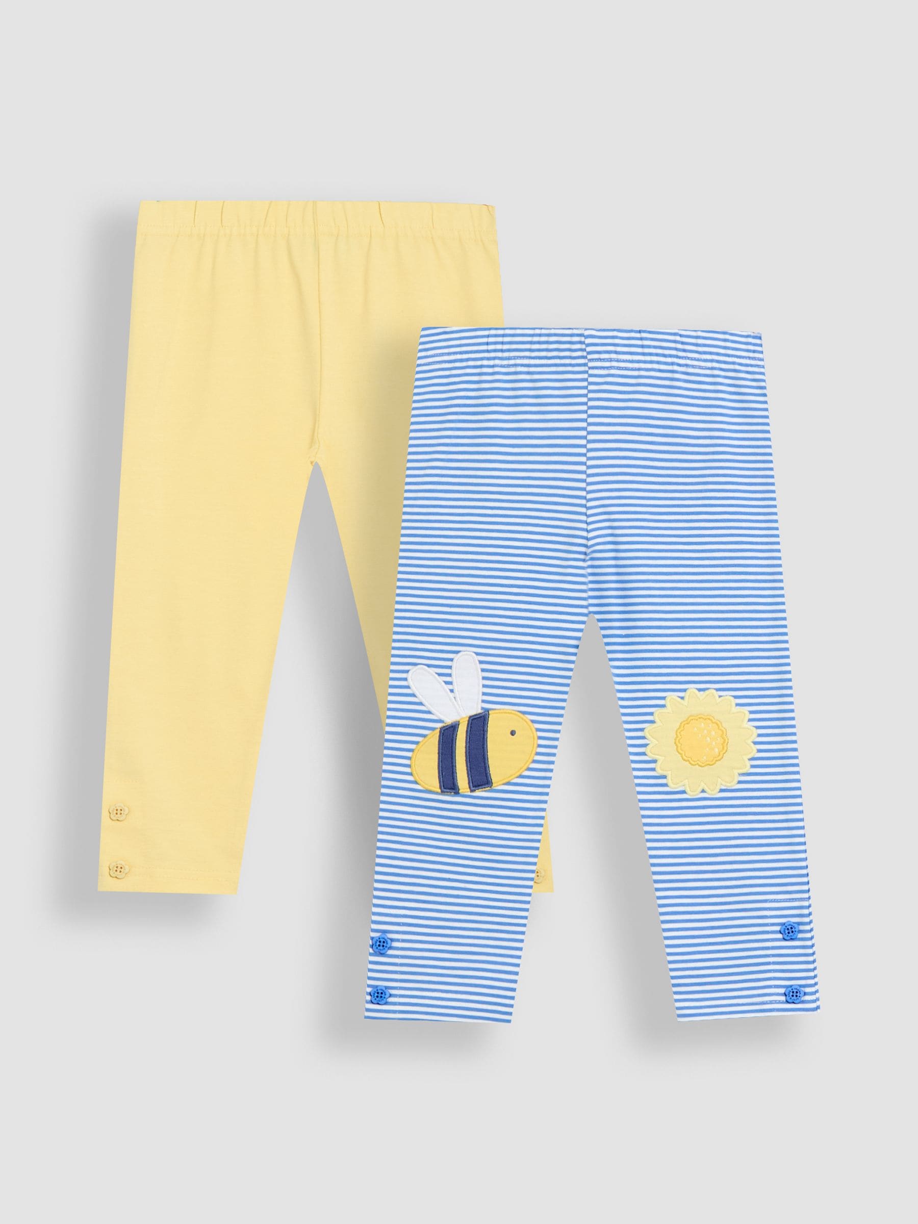 Yellow Bee & Sunflower Print Appliqué Knee Leggings 2 Pack 6-12 Mths