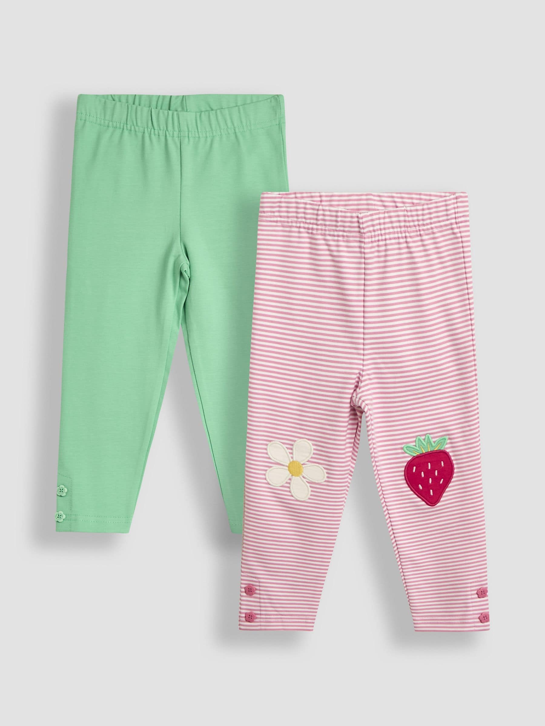 Pink Strawberry & Daisy Appliqué Knee Leggings 2 Pack 6-12 Mths