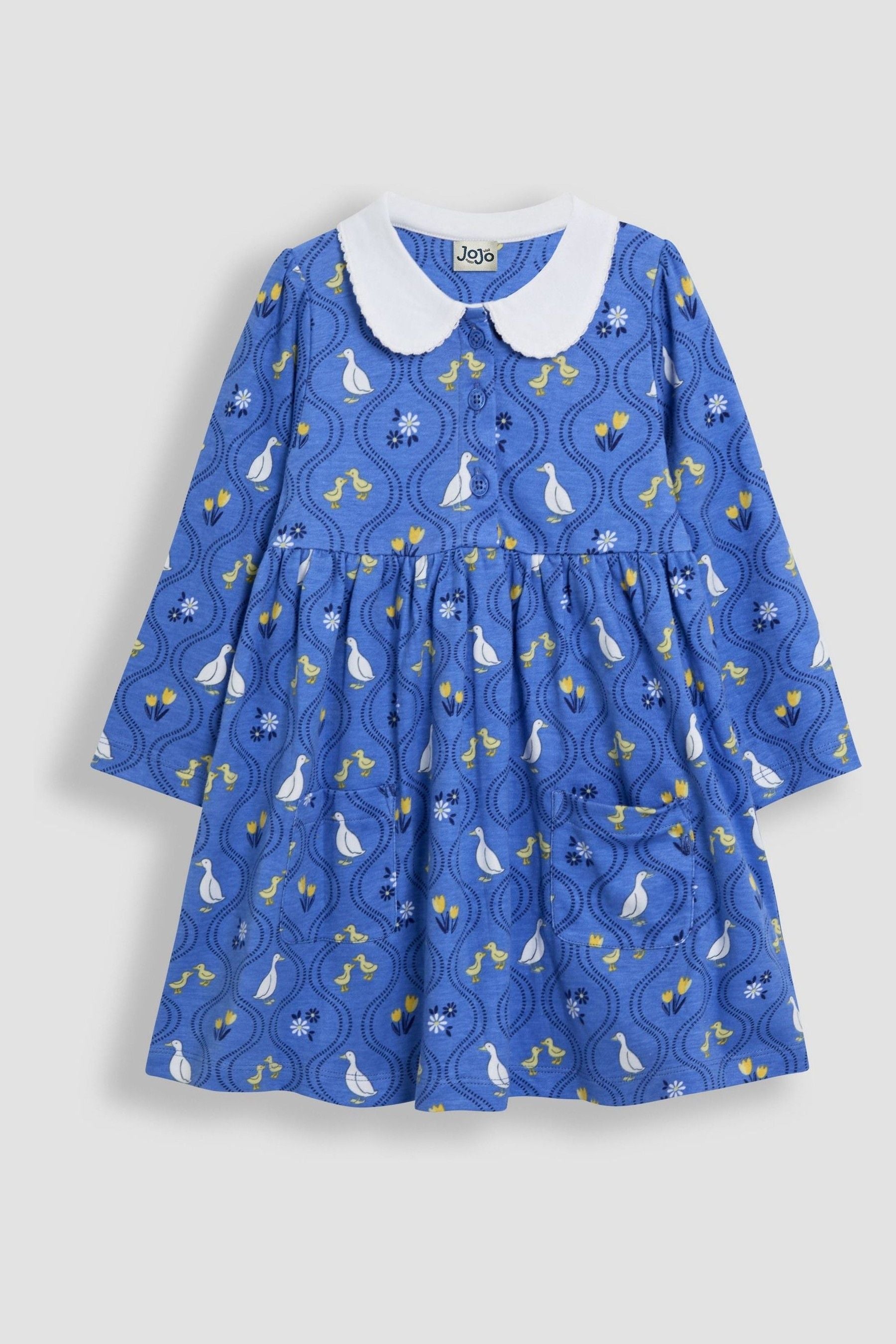 Blue Duck Floral 100% Cotton Peter Pan Collar Button Front Long Sleeve Dress 6-12 Mths Matron Inn