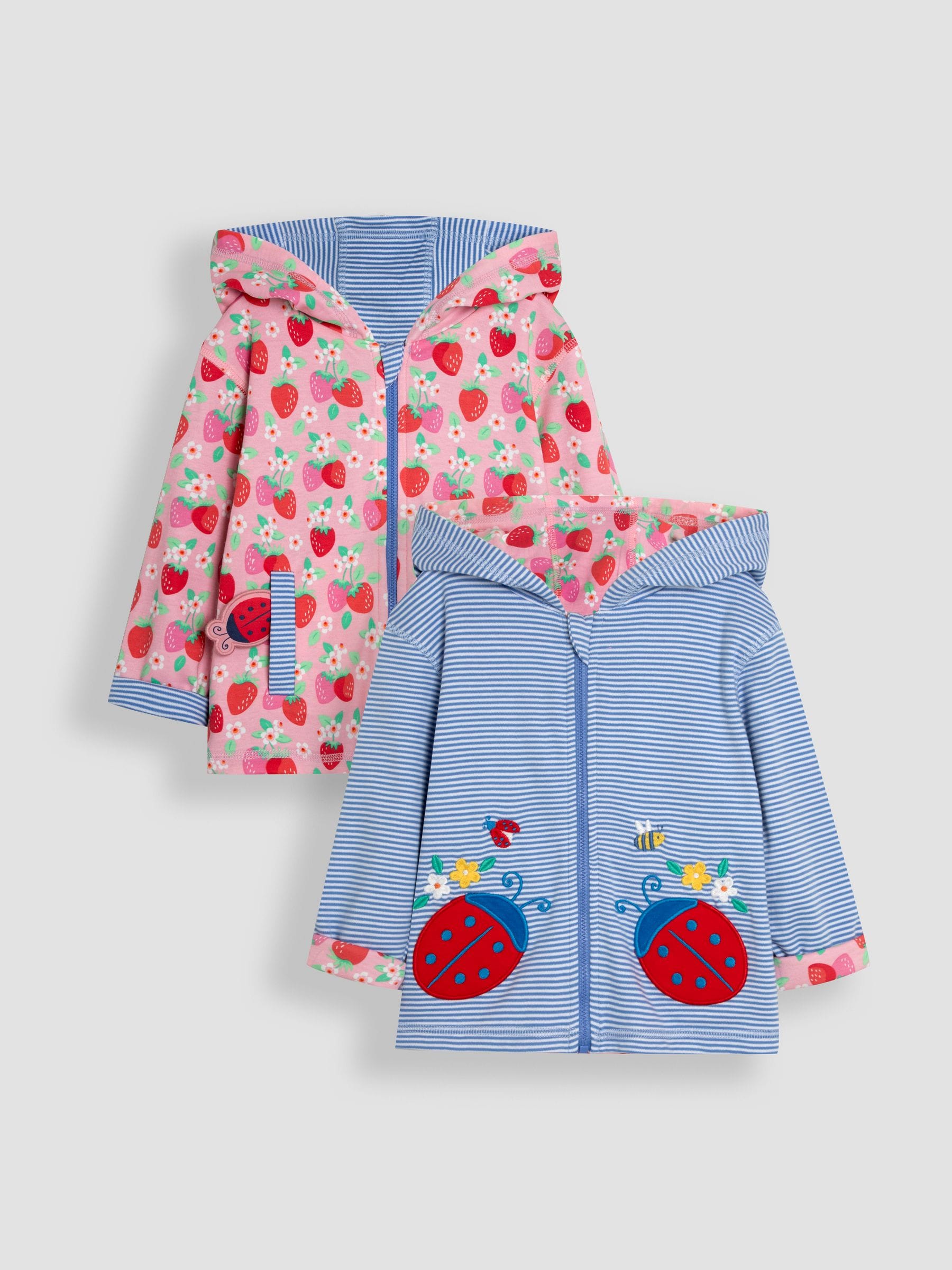 Cornflower Blue Ladybird Appliqué Reversible Hoodie 6-12 Mths