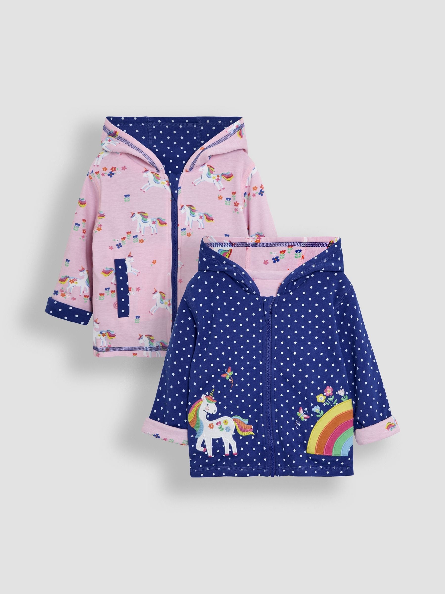 Blue Unicorn Appliqué Reversible Hoodie 6-12 Mths
