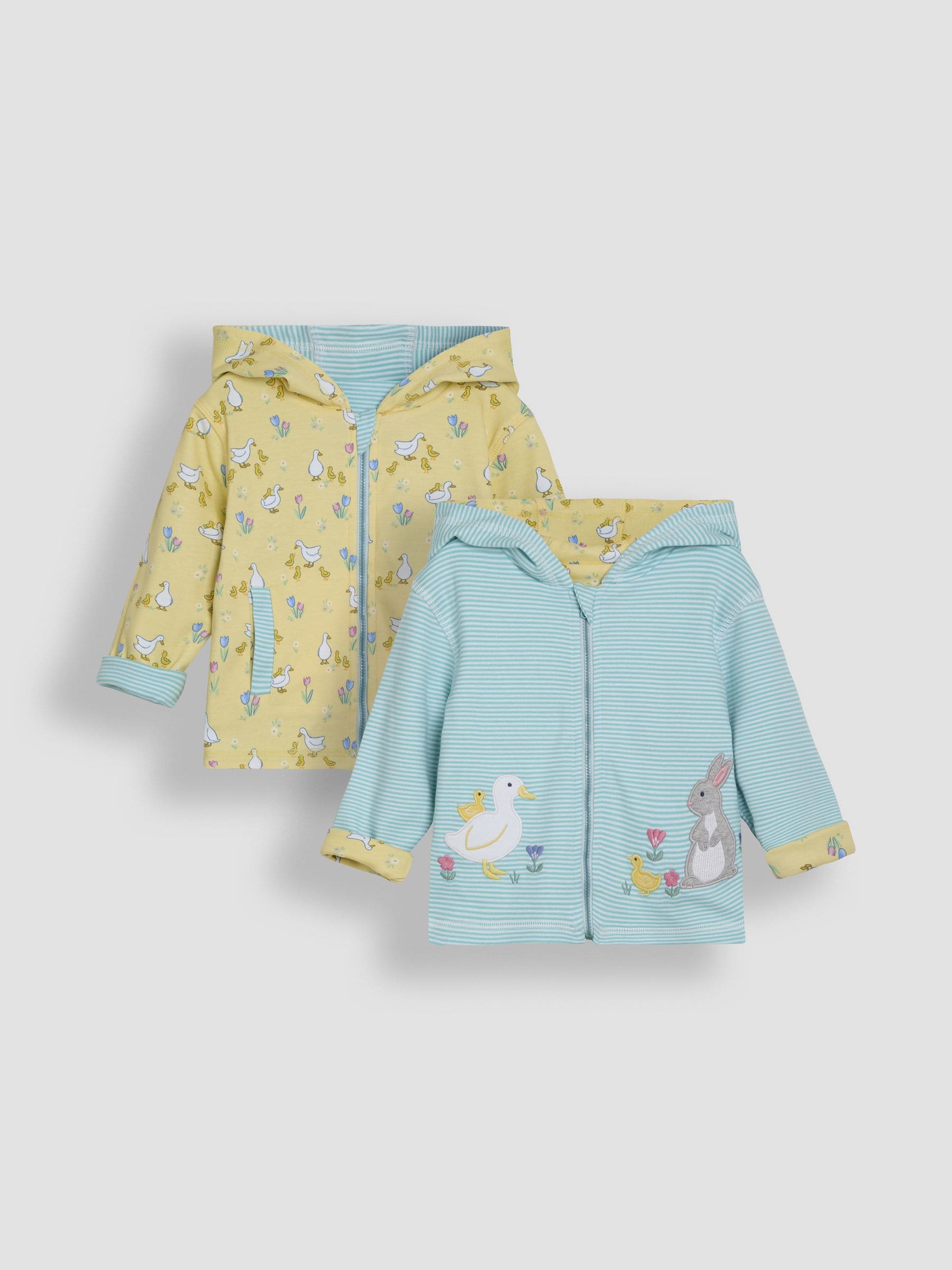 Cornflower Blue Duck & Friends Appliqué Reversible Hoodie 6-12 Mths