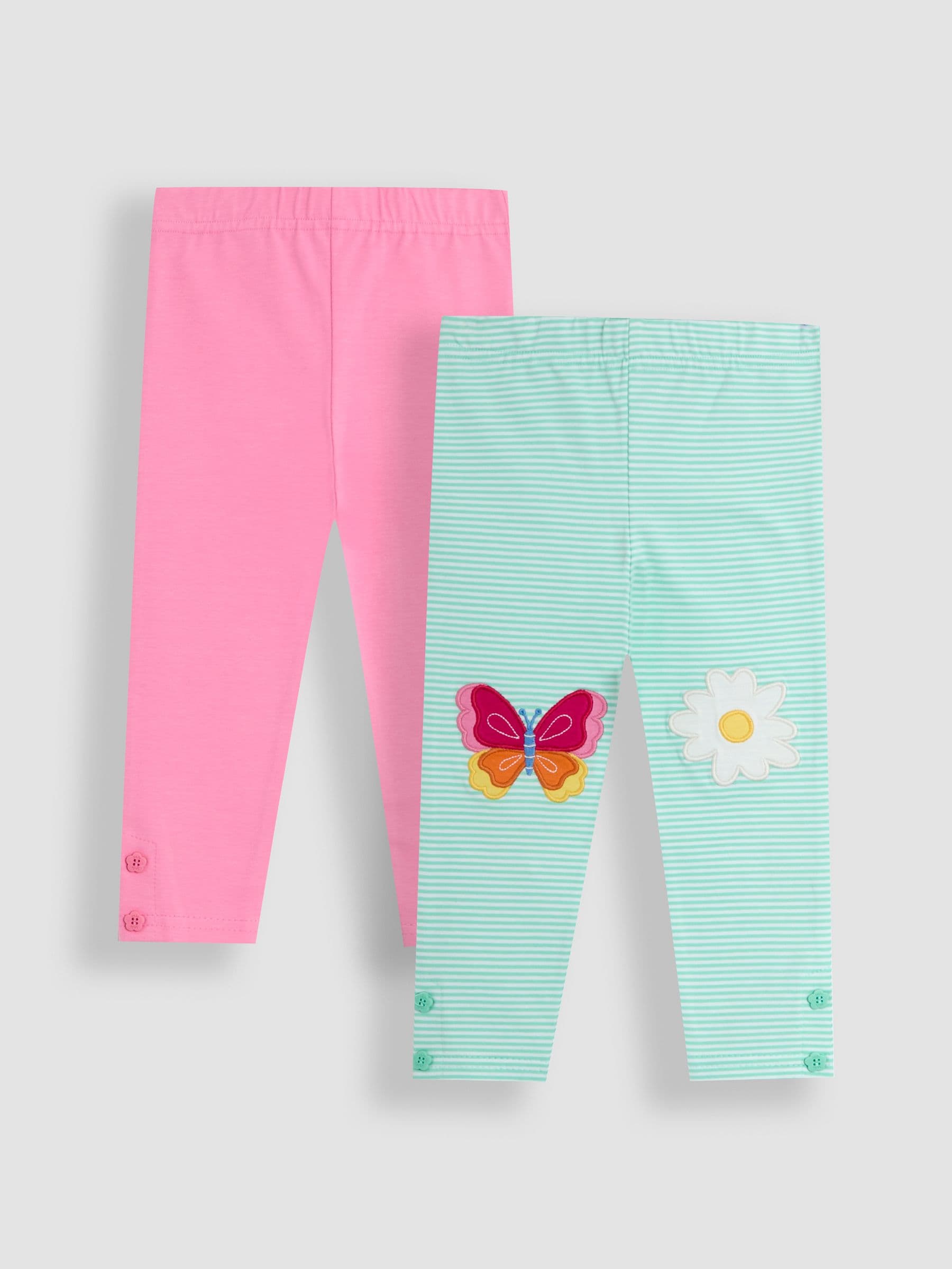 Green Butterfly & Daisy Appliqué Knee Leggings 2 Pack 6-12 Mths