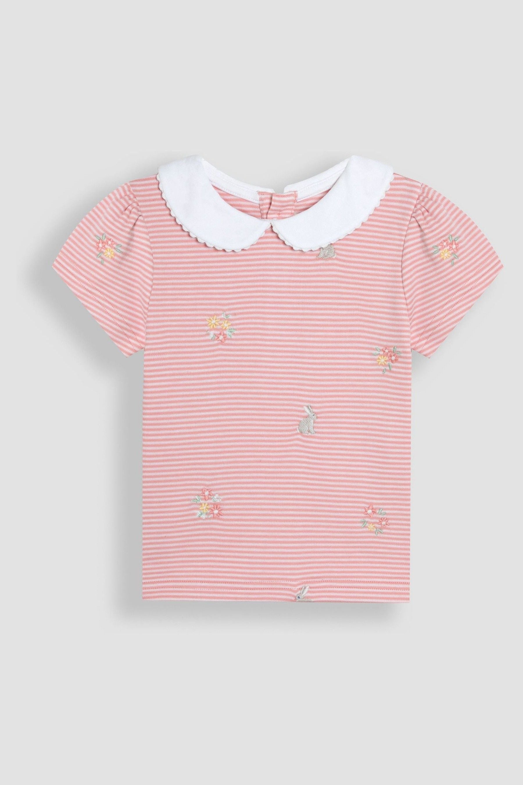 Pink Bunny Floral Embroidered Peter Pan Collar T-Shirt 6-12 Mths Matron Inn