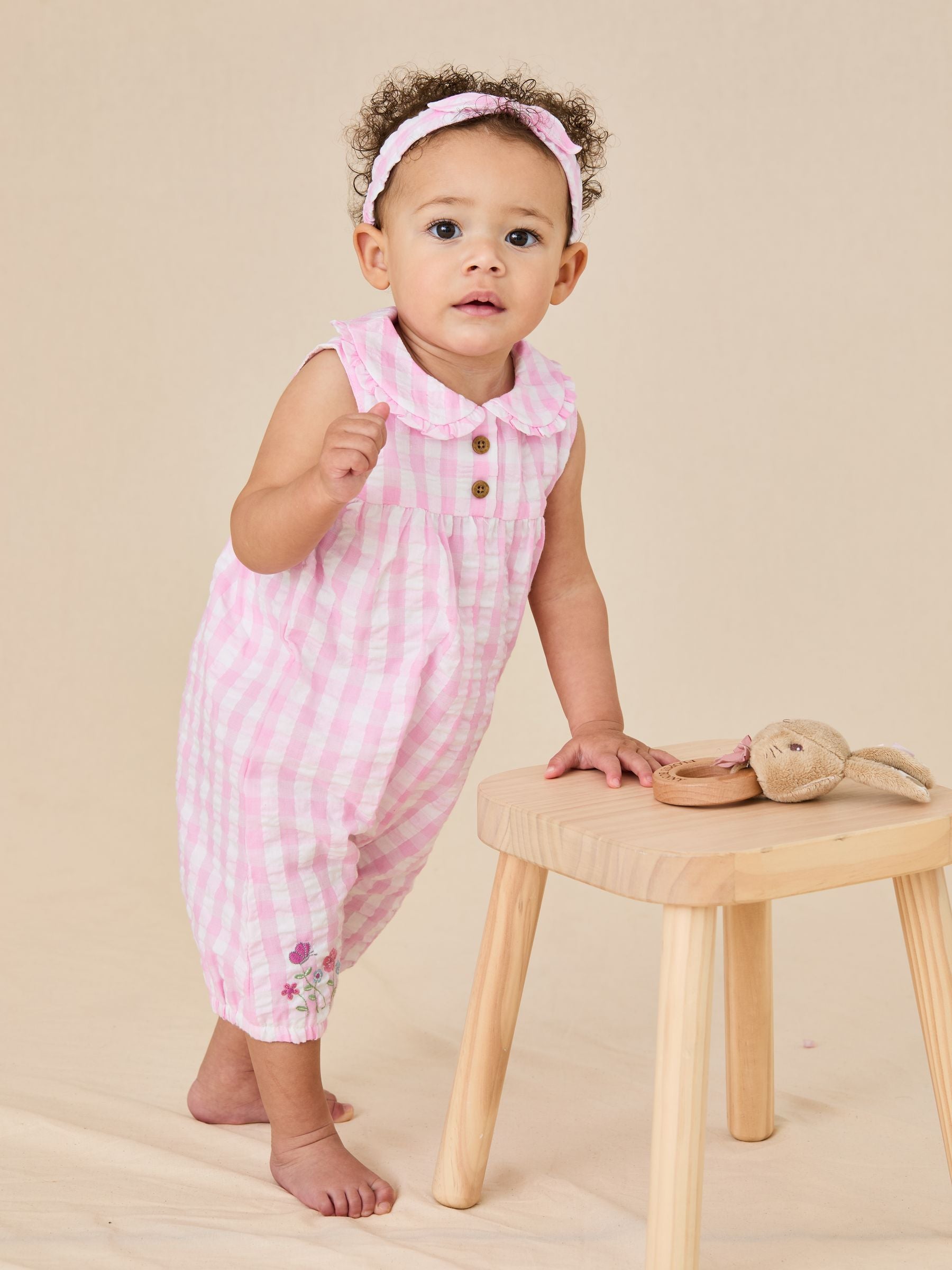 Pink Gingham Peter Flopsy Bunny Jumpsuit & Headband Set 6-12 Mths