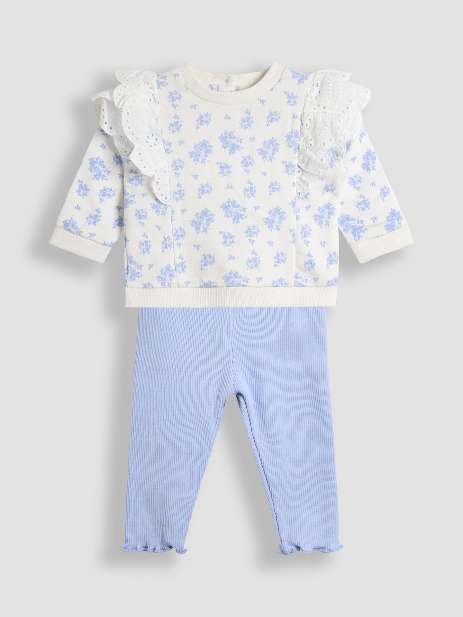 Blue Ditsy Floral Organic Cotton 2-Piece Floral Sweatshirt & Leggings Set 12-18 Mths