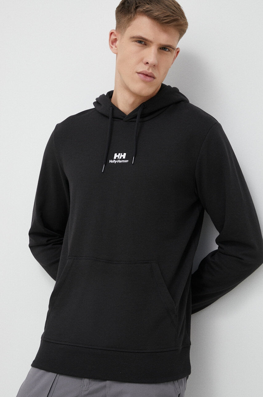 Dukserica Helly Hansen YU HOODIE 2.0 za muškarce, boja: crna, s kapuljačom, glatka, 53582