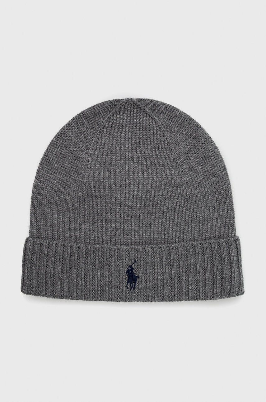 Vunena kapa Polo Ralph Lauren boja: siva, od tanke pletenine, vunena