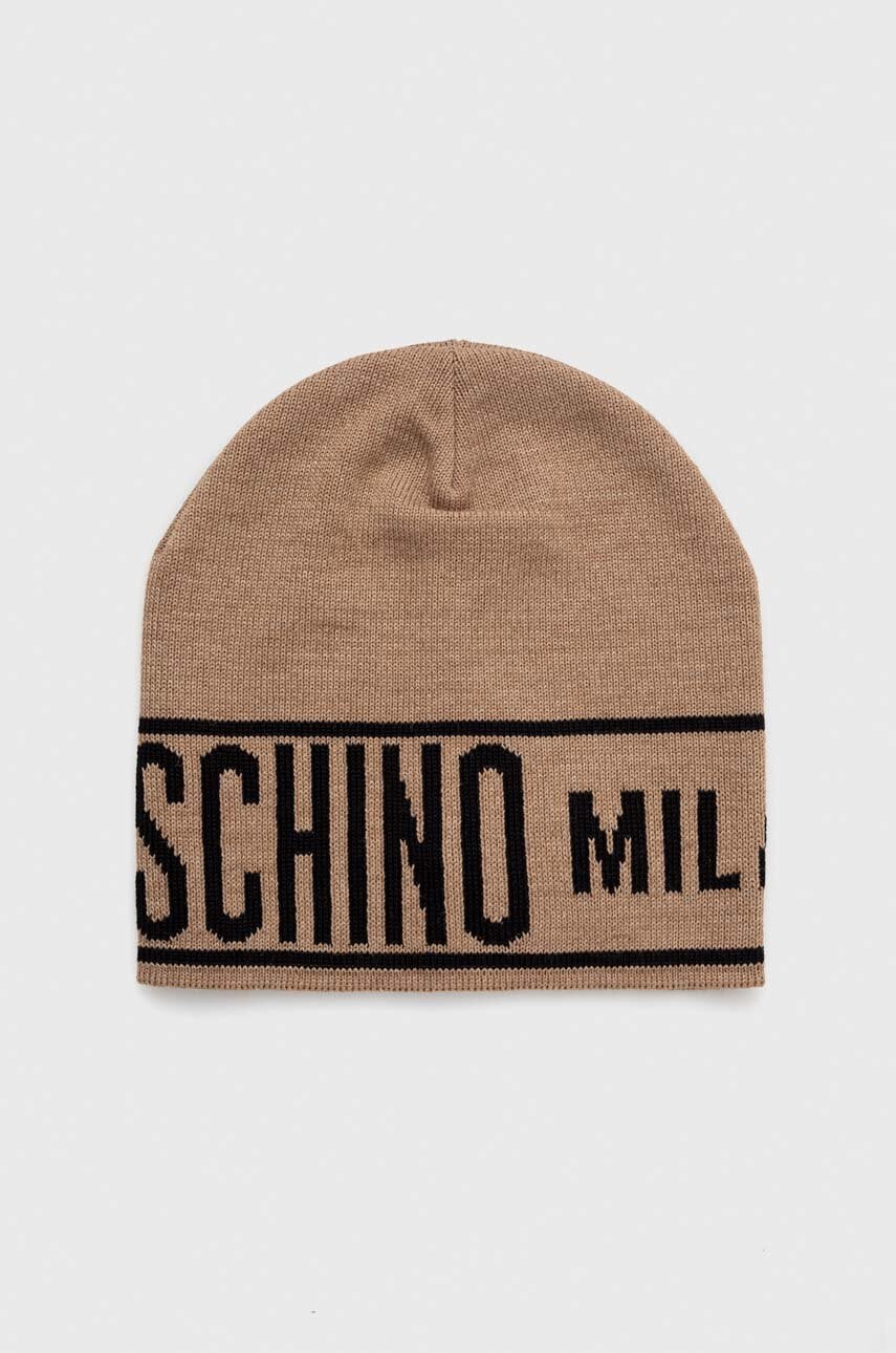 Vunena kapa Moschino boja: bež, od tanke pletenine, vunena
