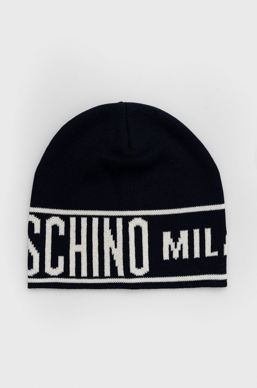 Vunena kapa Moschino boja: crna, od tanke pletenine, vunena