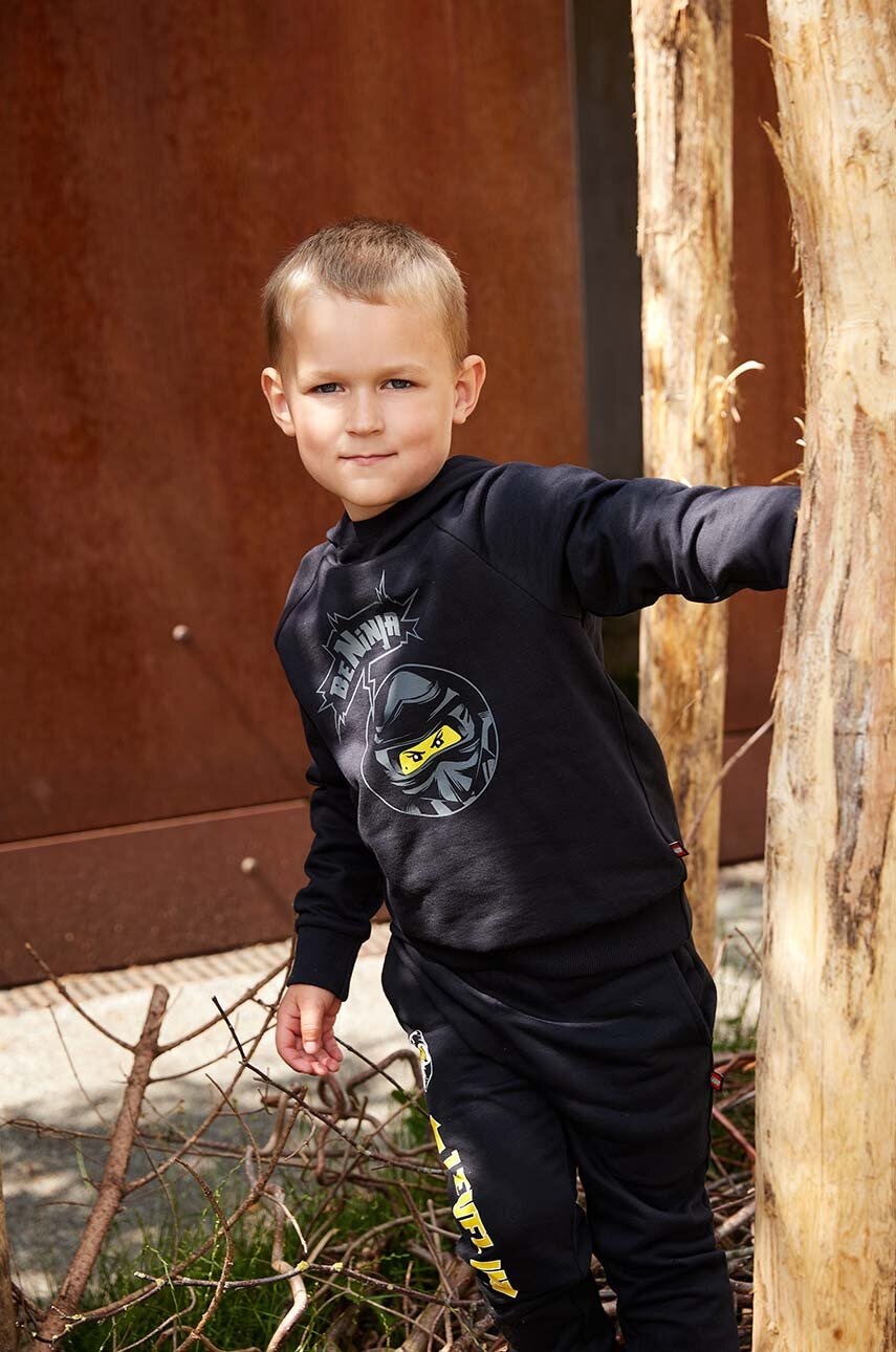 Dječja pamučna dukserica Lego boja: crna, s tiskom