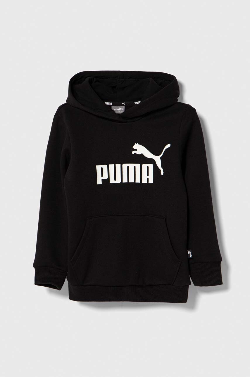 Otroški pulover Puma ESS Logo Hoodie FL G črna barva, s kapuco