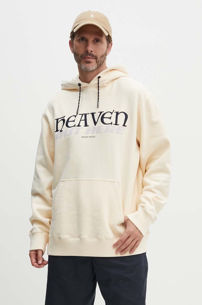 Pamučna dukserica Wood Wood Zeus heaven hoodie za muškarce, boja: bež, s kapuljačom, s aplikacijom 12335603.2493