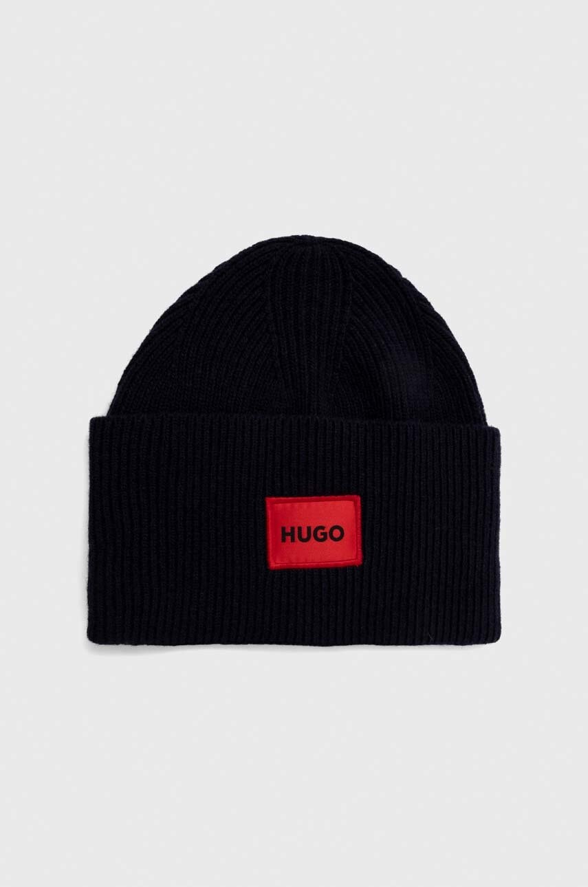 Vunena kapa HUGO boja: tamno plava, od tanke pletenine, vunena