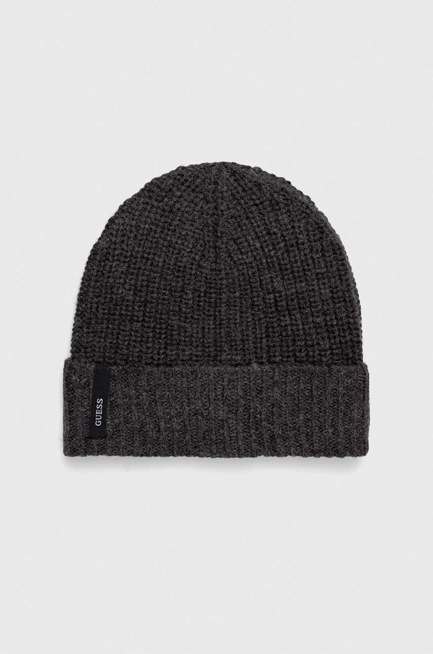 Kapa s dodatkom vune Guess boja: siva, od tanke pletenine