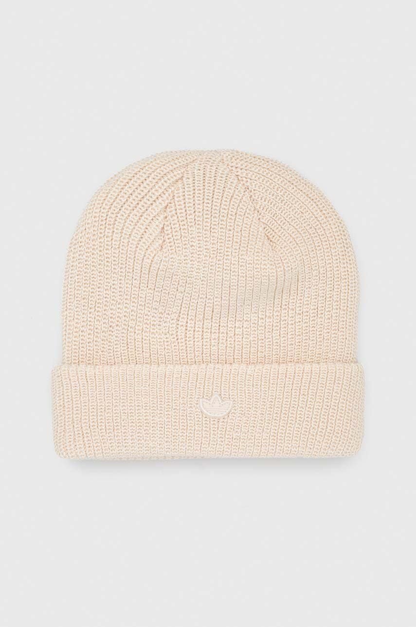 Kapa adidas Originals boja: bež, od tanke pletenine