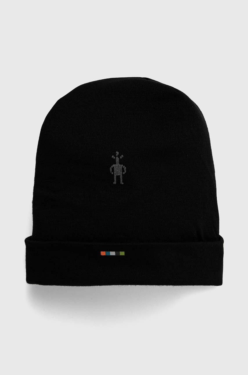 Dvostrana kapa Smartwool Thermal Merino Reversible boja: crna, od tanke pletenine, vunena, SW0SW956