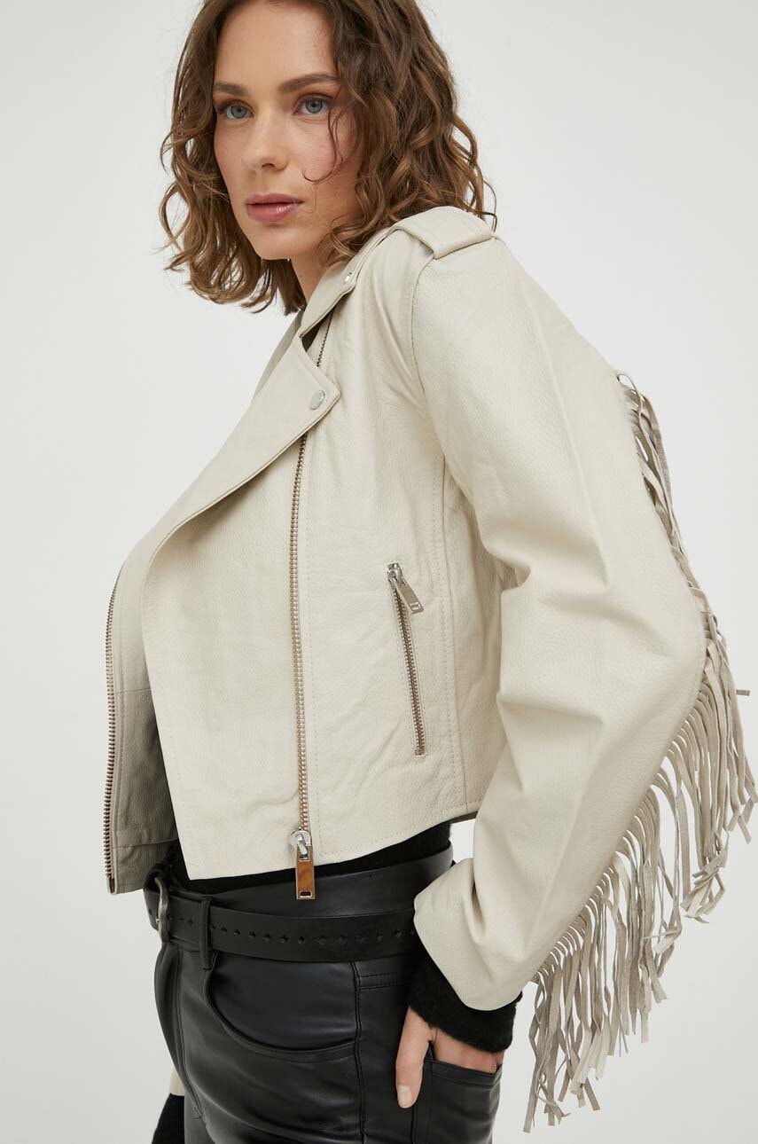Usnjena biker jakna 2NDDAY ženska, bež barva