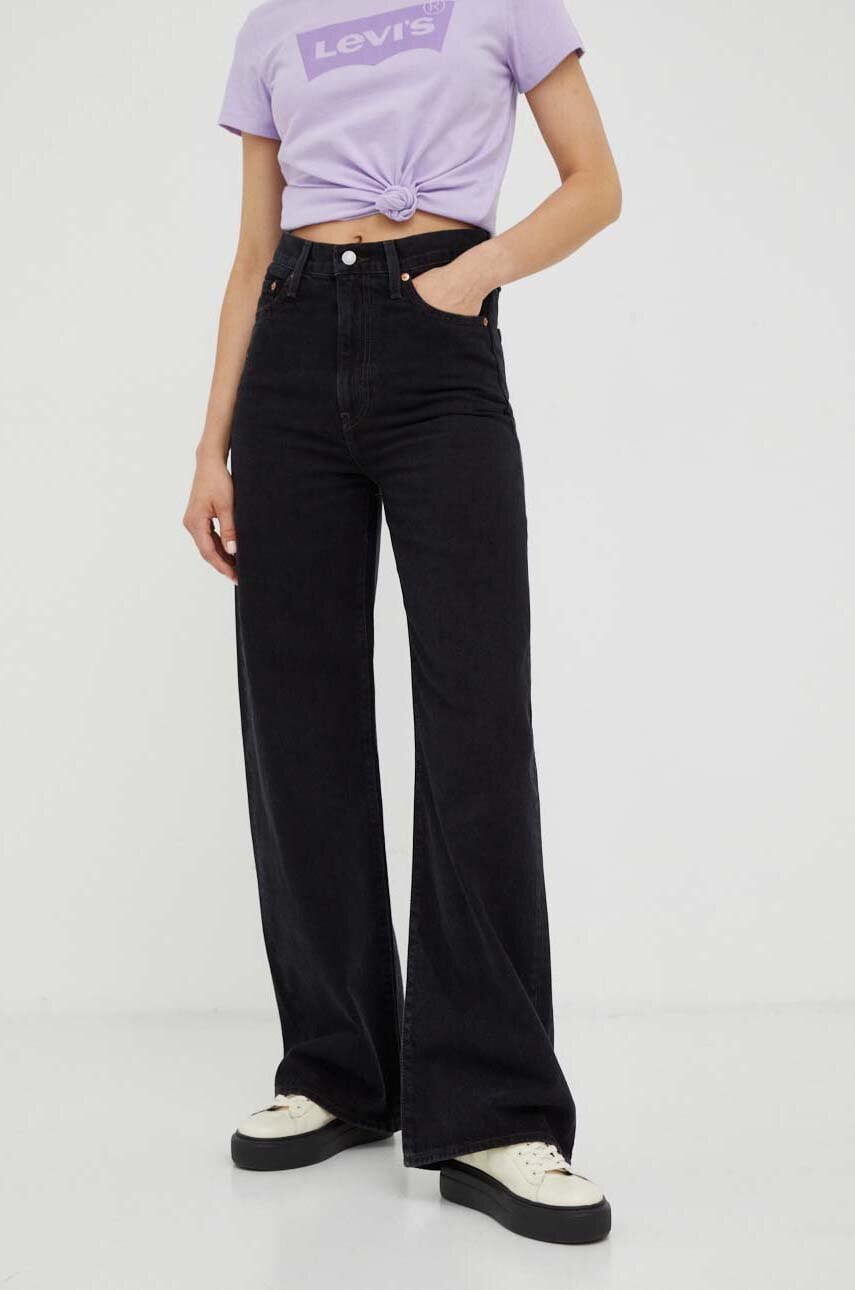 Traperice Levi's RIBCAGE WIDE LEG za žene, boja: crna A6081.0001